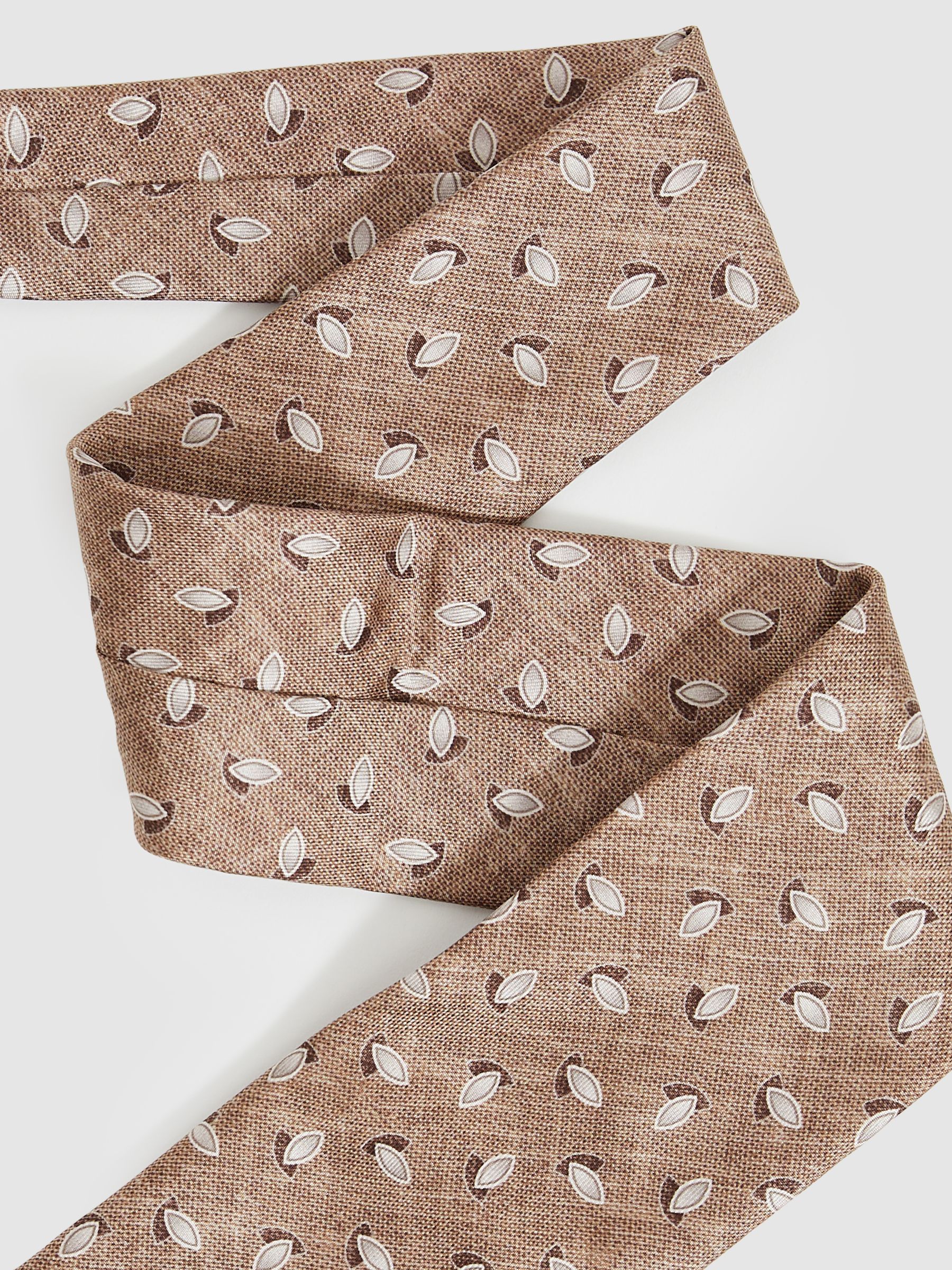 Silk Geometric Print Tie in Soft Brown Melange