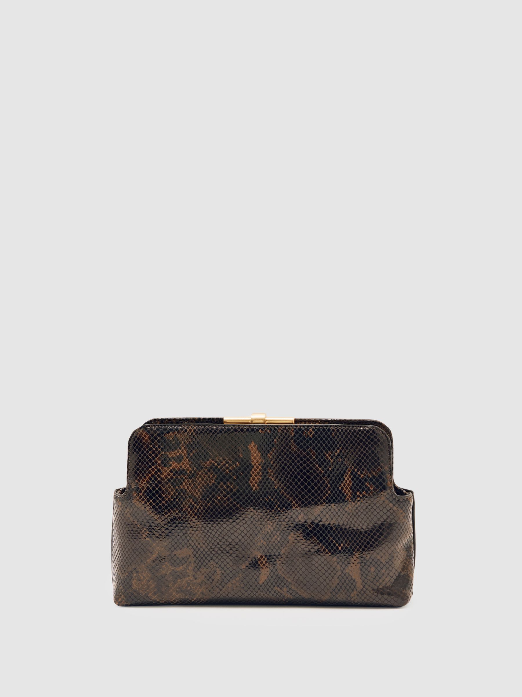 Leather Snake-Effect Frame Clutch Bag in Snake