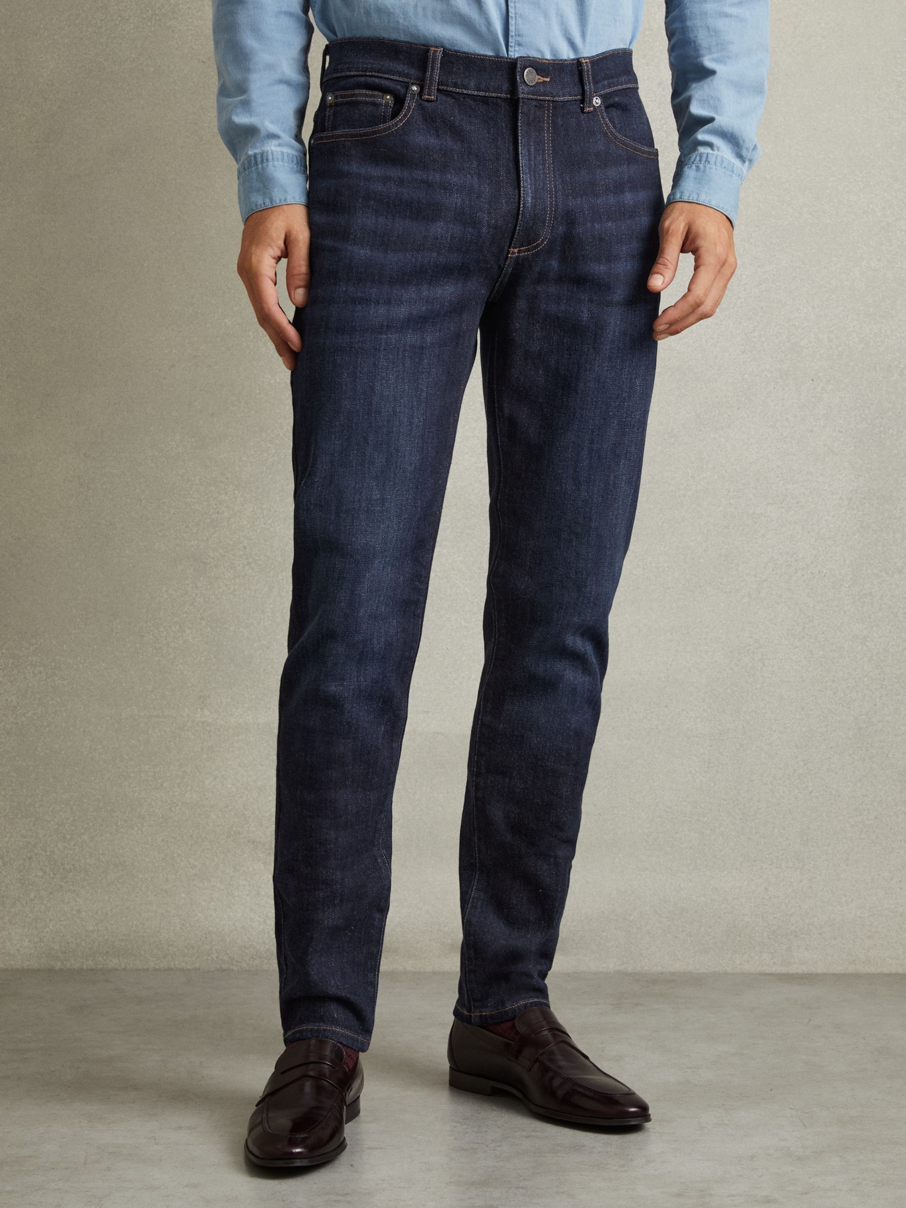Cotton-Stretch Slim-Fit Jeans in Indigo Blue Wash