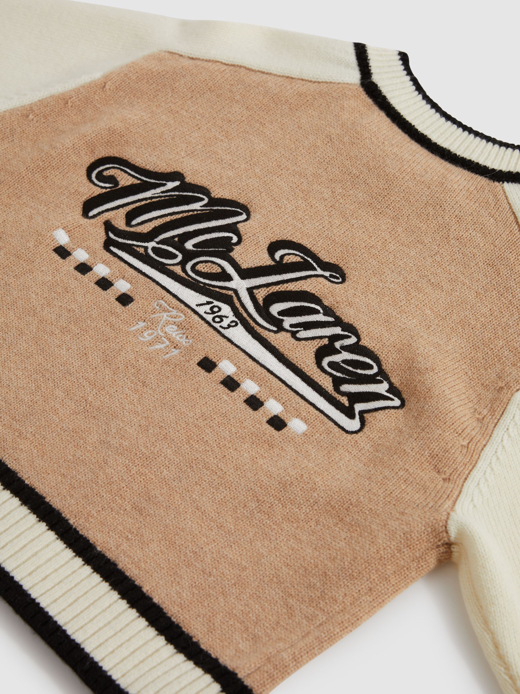 9-13 yrs McLaren F1 Wool Cashmere Cropped Jumper in Camel/Ecru