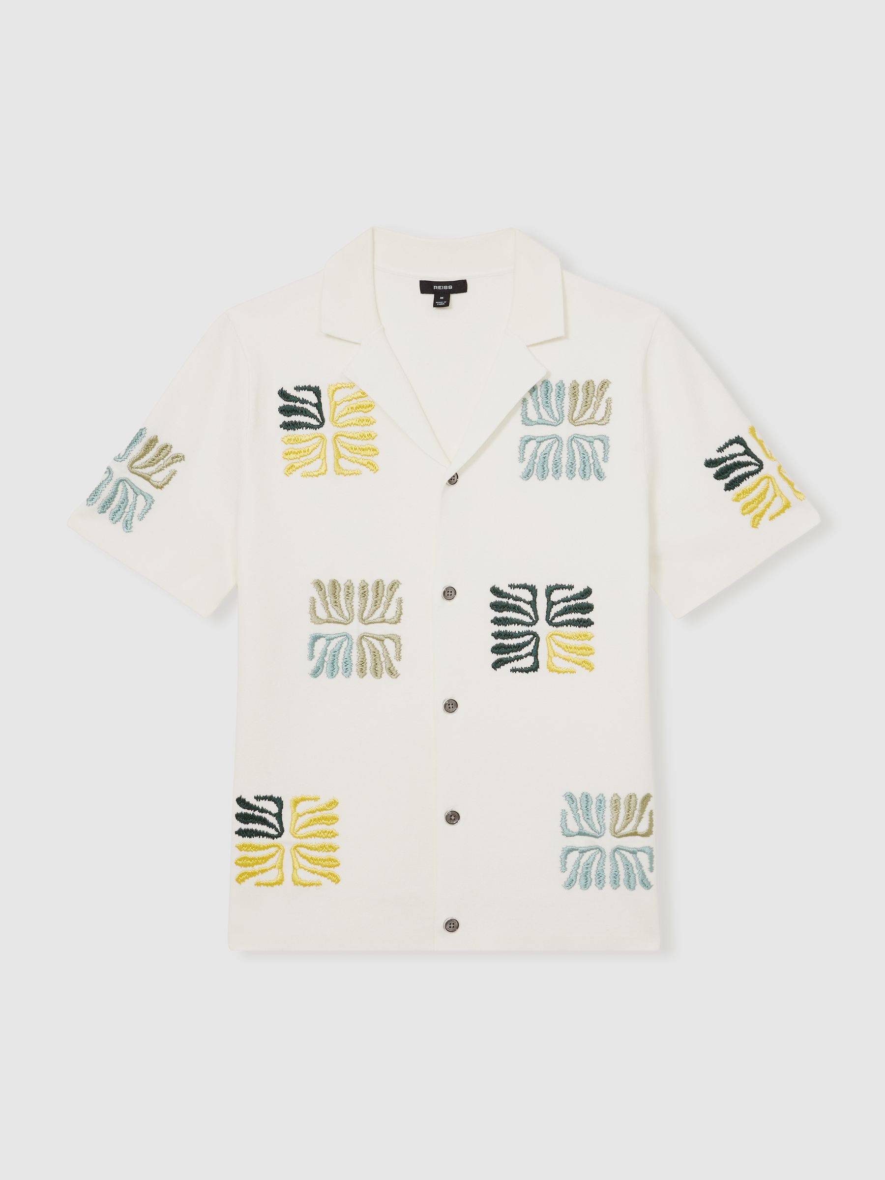 Reef-Embroidery Cuban-Collar Shirt in Optic White