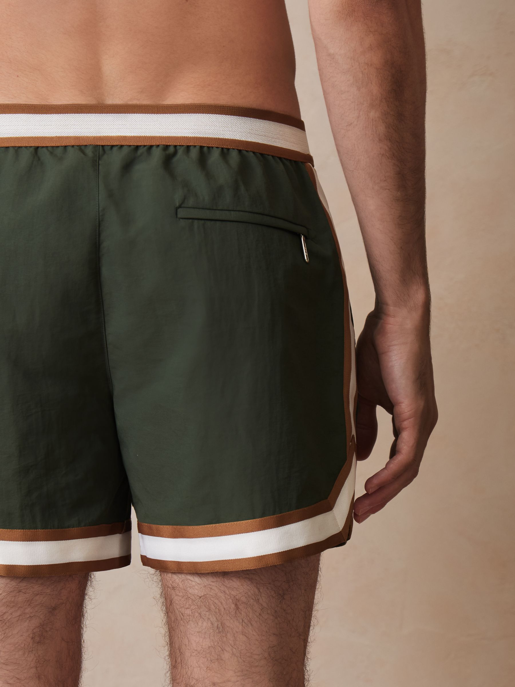 Reiss | Ché Stripe-Trim Swim Shorts in Pine Green