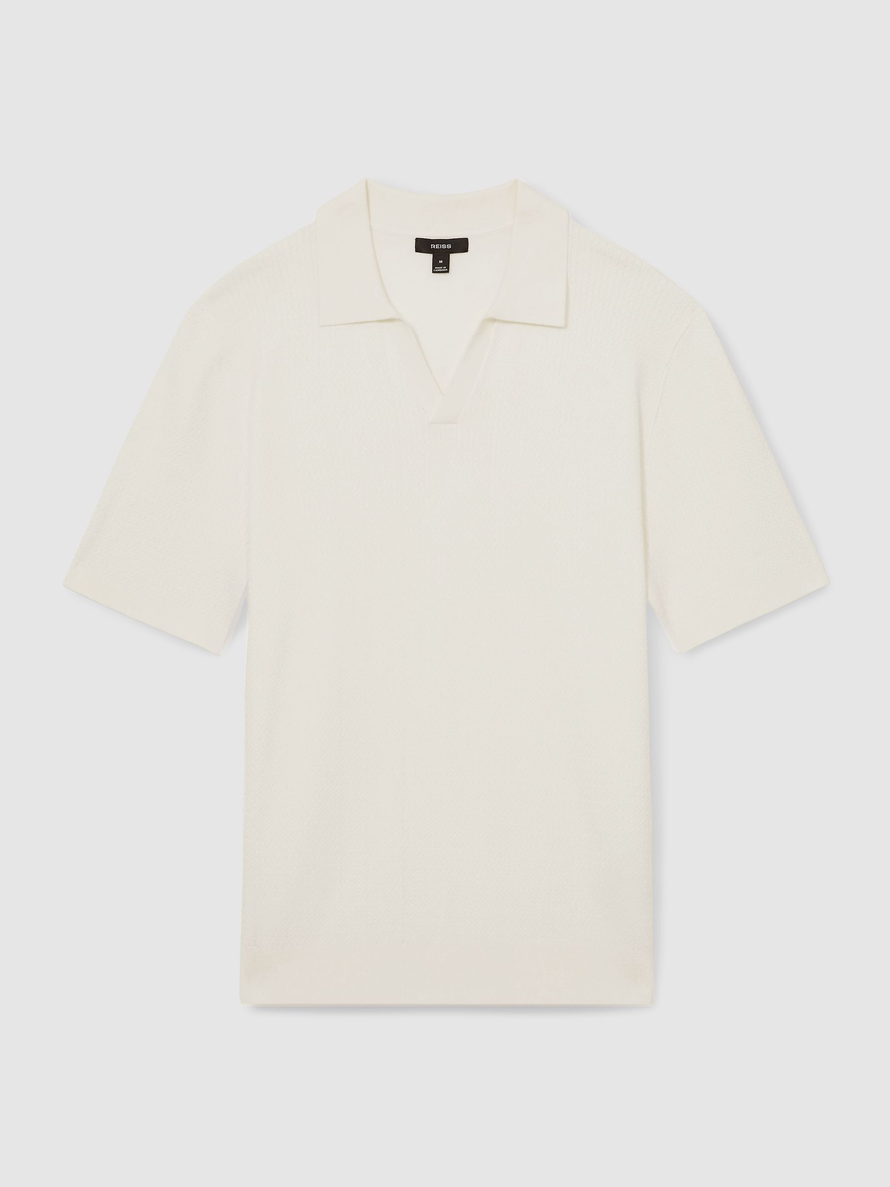 Open-Collar Knit Polo Shirt in White