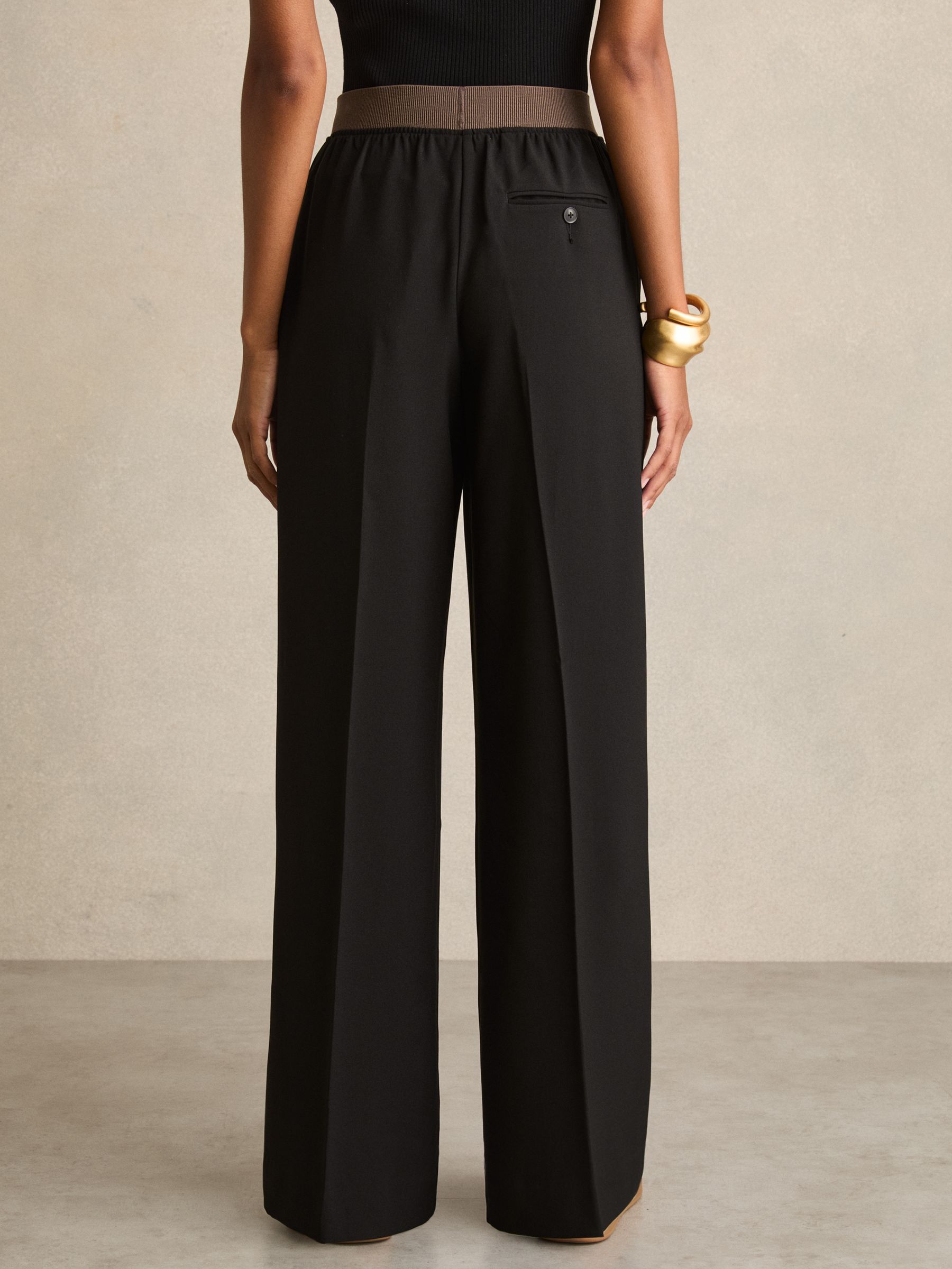 Wide-Leg Elasticated-Waist Trousers in Black
