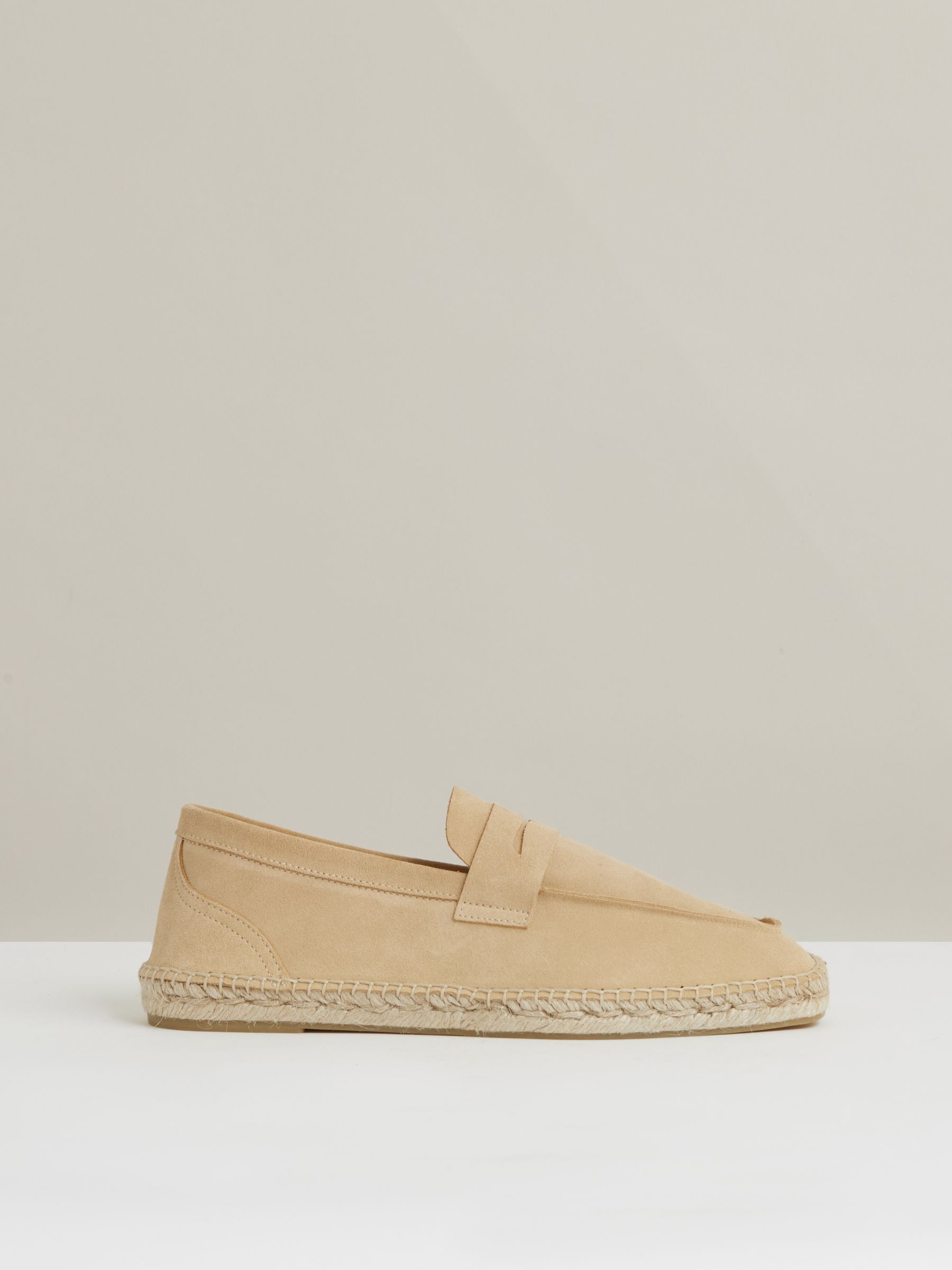Suede Penny-Strap Espadrilles in Sand Yellow
