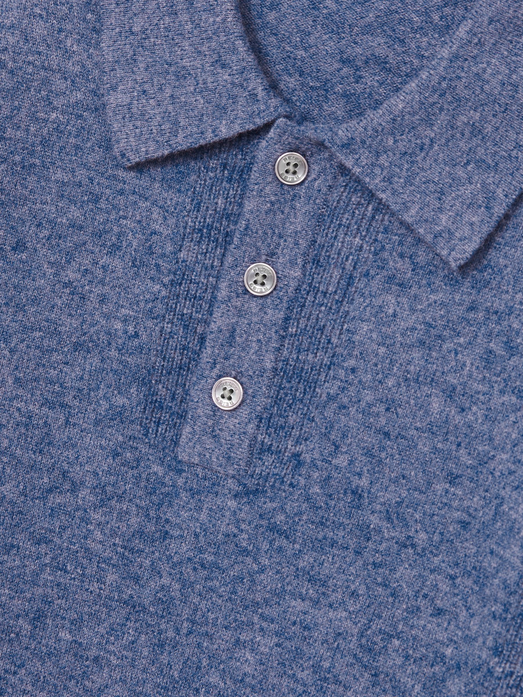 Wool Textured Long Sleeve Polo Shirt in Soft Blue