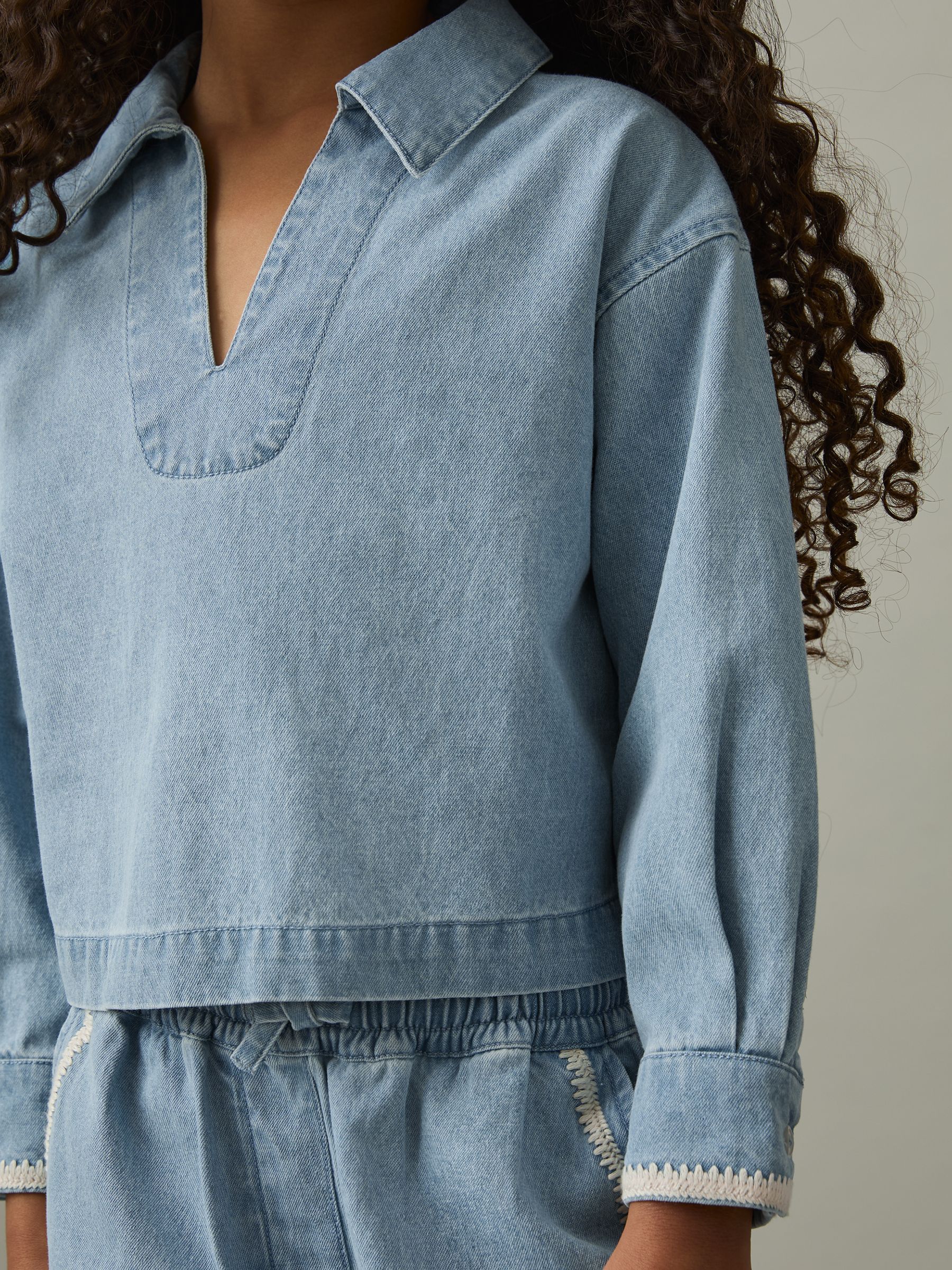 9-13 yrs Chambray Collared Top in Light Blue