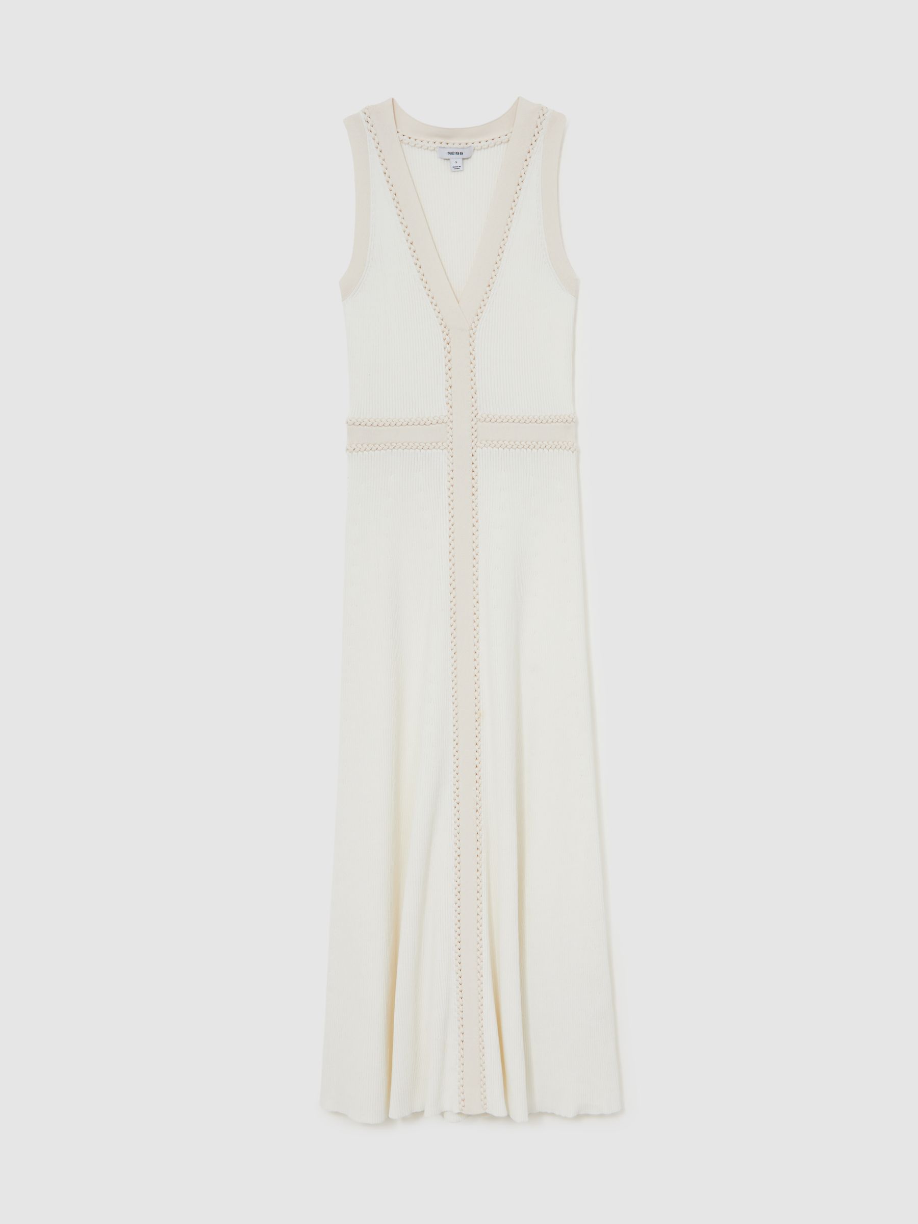Craft-Stitch Knitted Midi Dress in Ivory