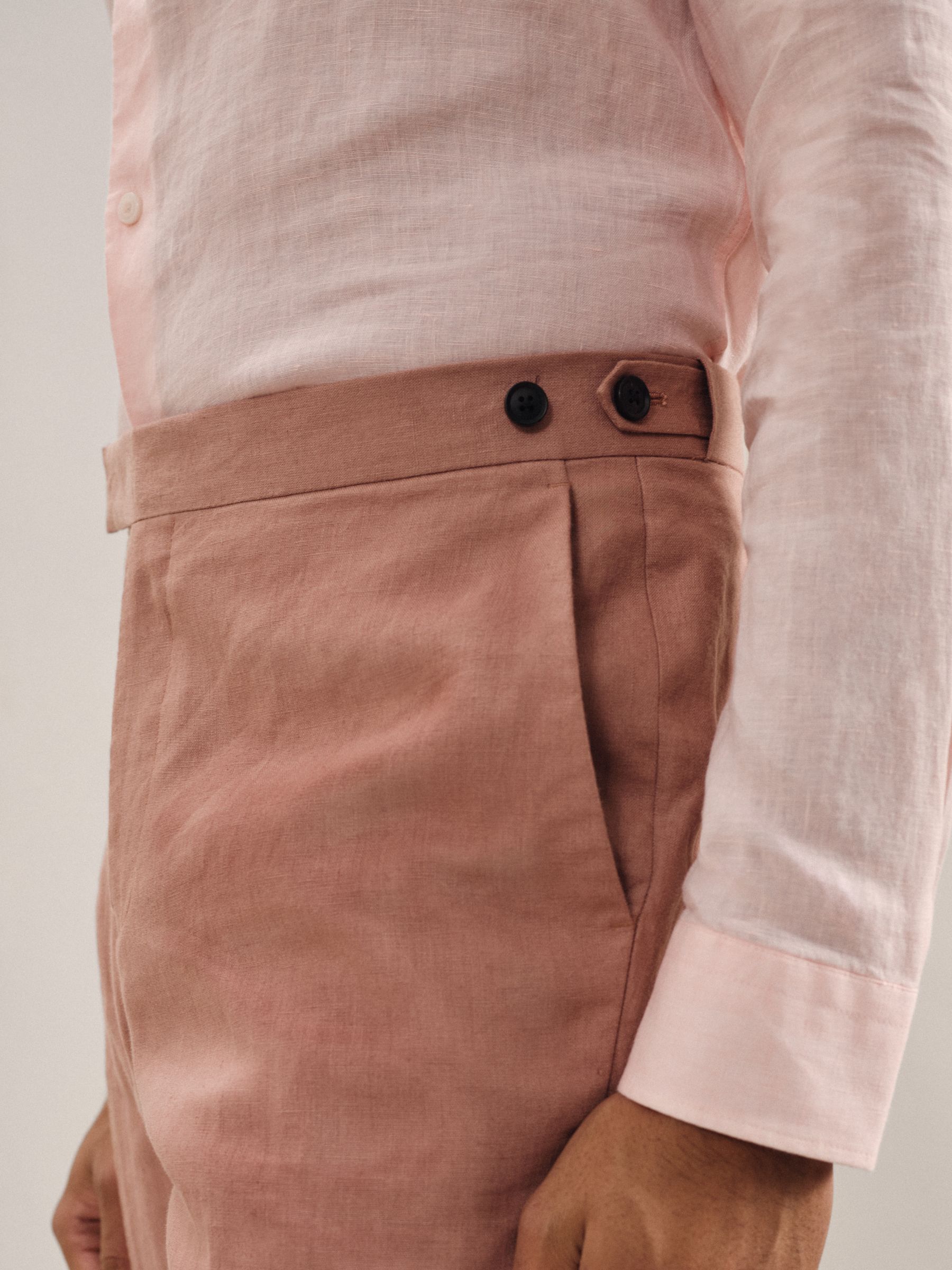 Slim Fit Linen Trousers in Rose Pink