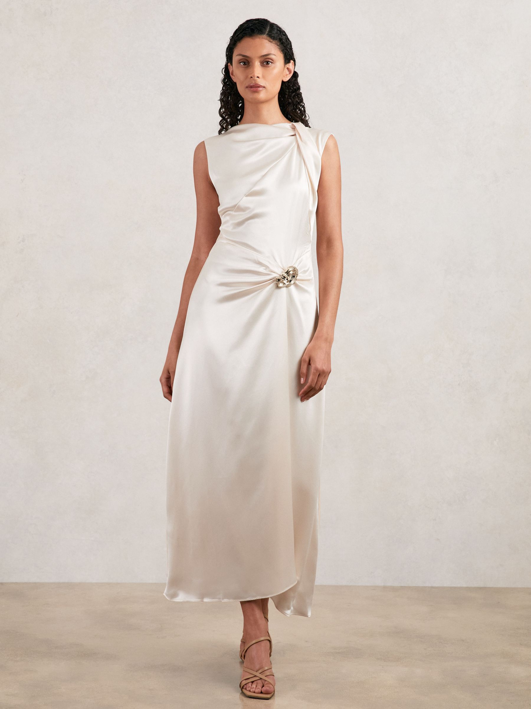 Acler Satin Draped Maxi Dress in Ivory