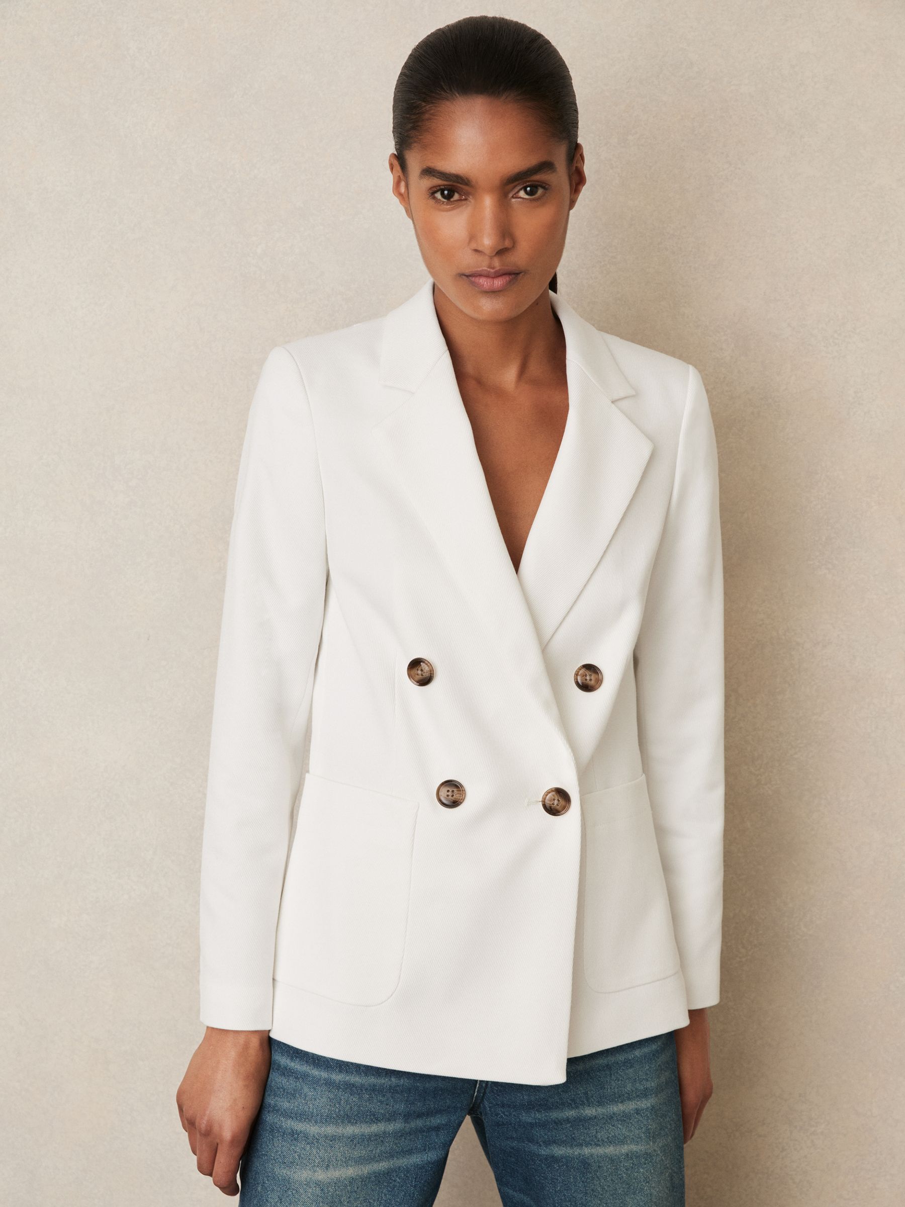 Double-Breasted Notch-Lapel Blazer in White