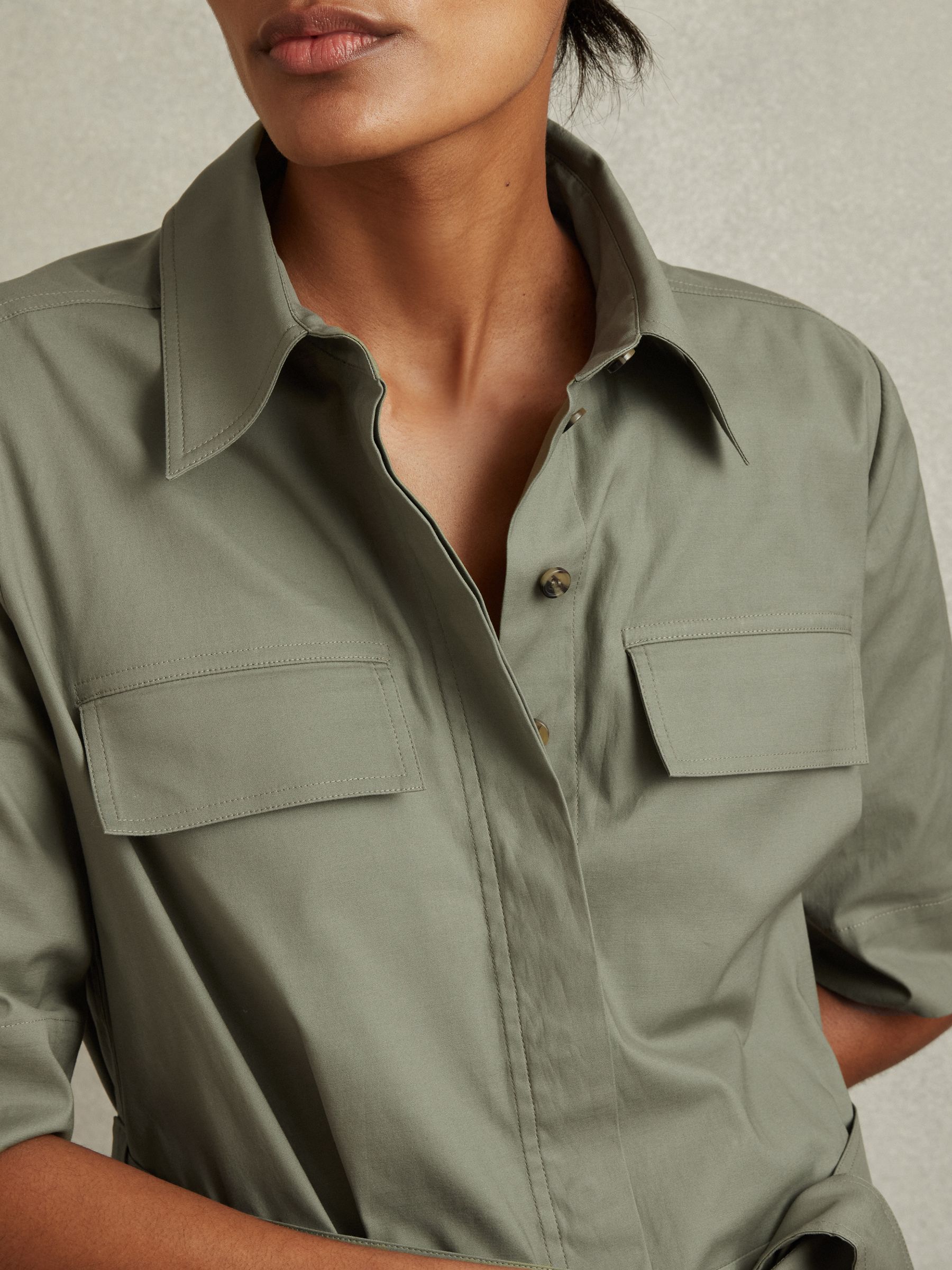 Pleated Belted Mini Dress in Khaki