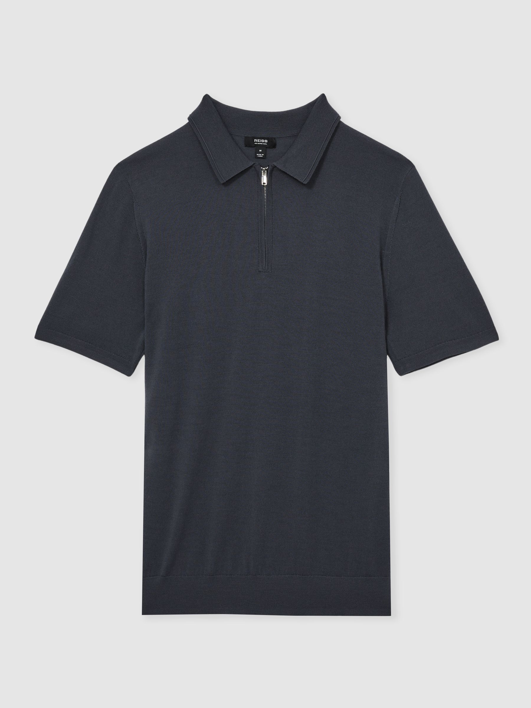 Merino Wool Half-Zip Polo Shirt in Blackened Blue