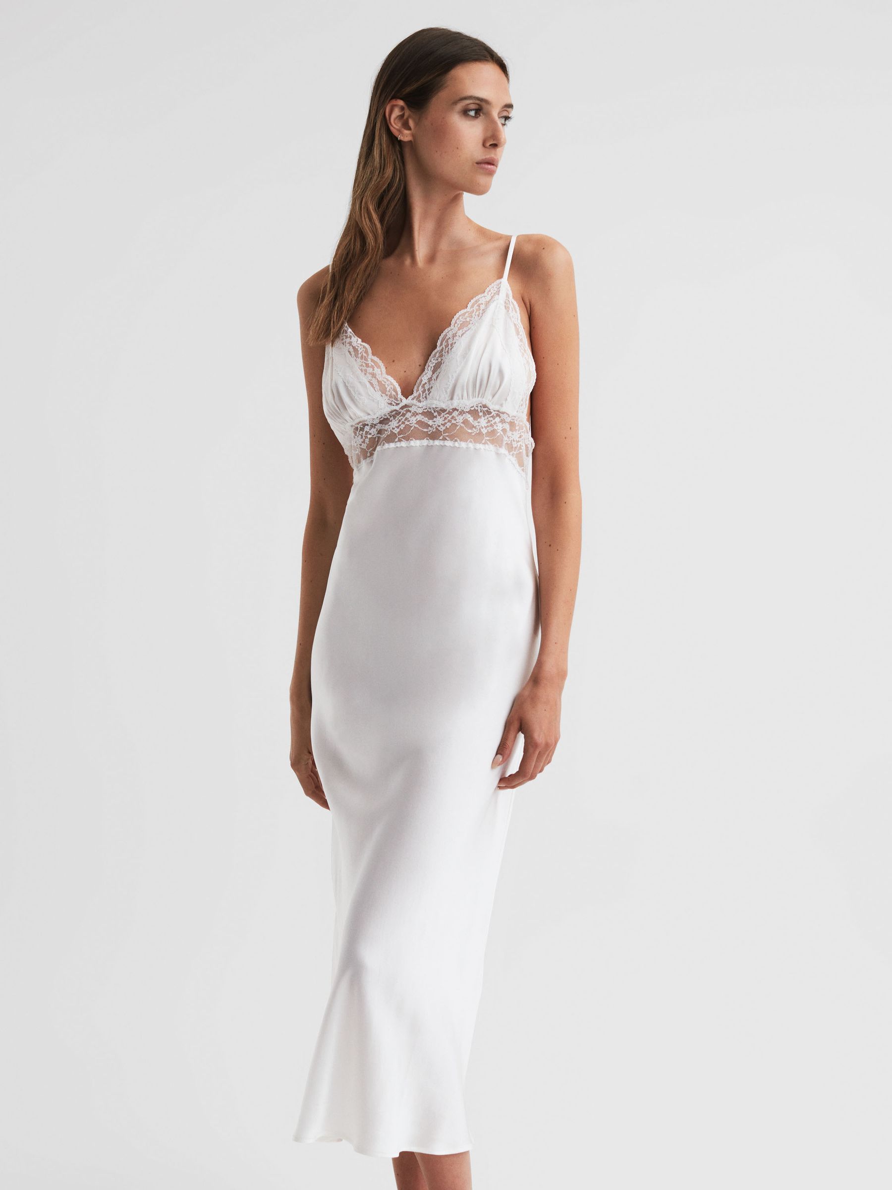 Maison Essentiele Silk Lace Midi Dress in Optic White
