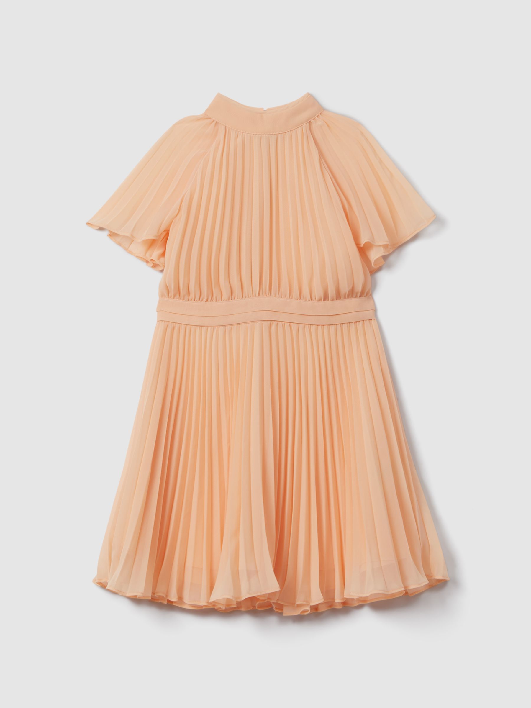 Teen Pleated Cape Sleeve Dress in Apricot