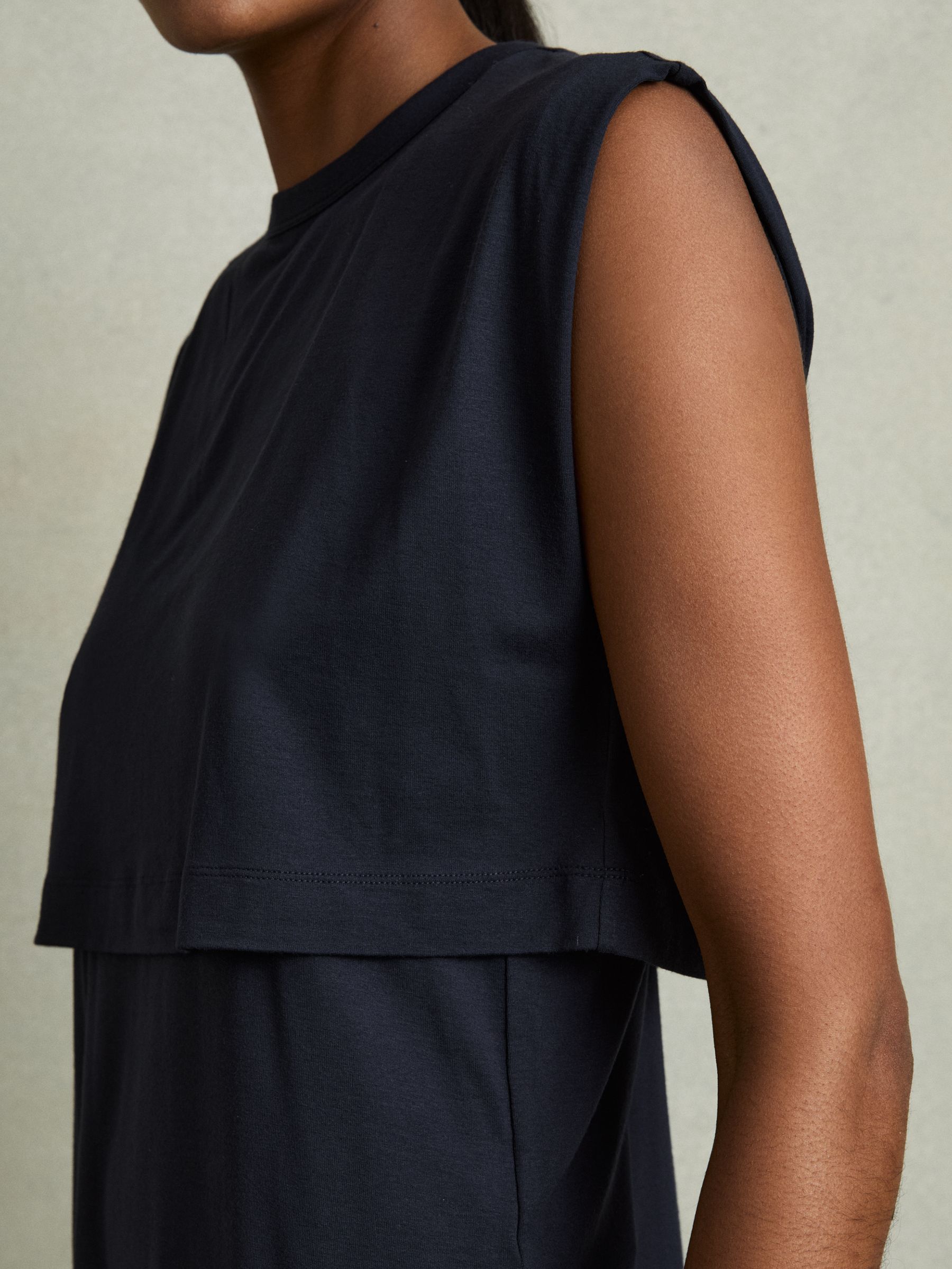Double-Layer Sleeveless Top in Navy