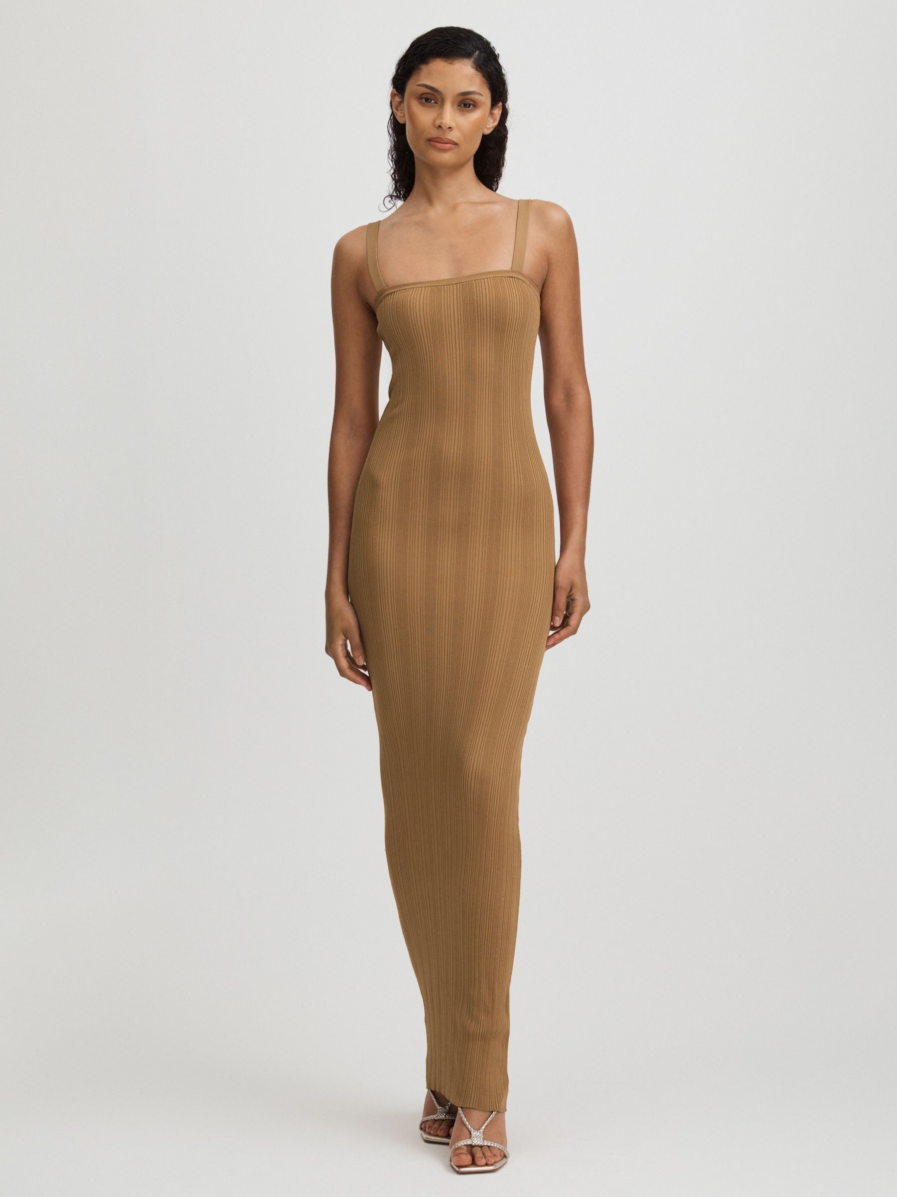 Good American Plisse Maxi Dress in Tan