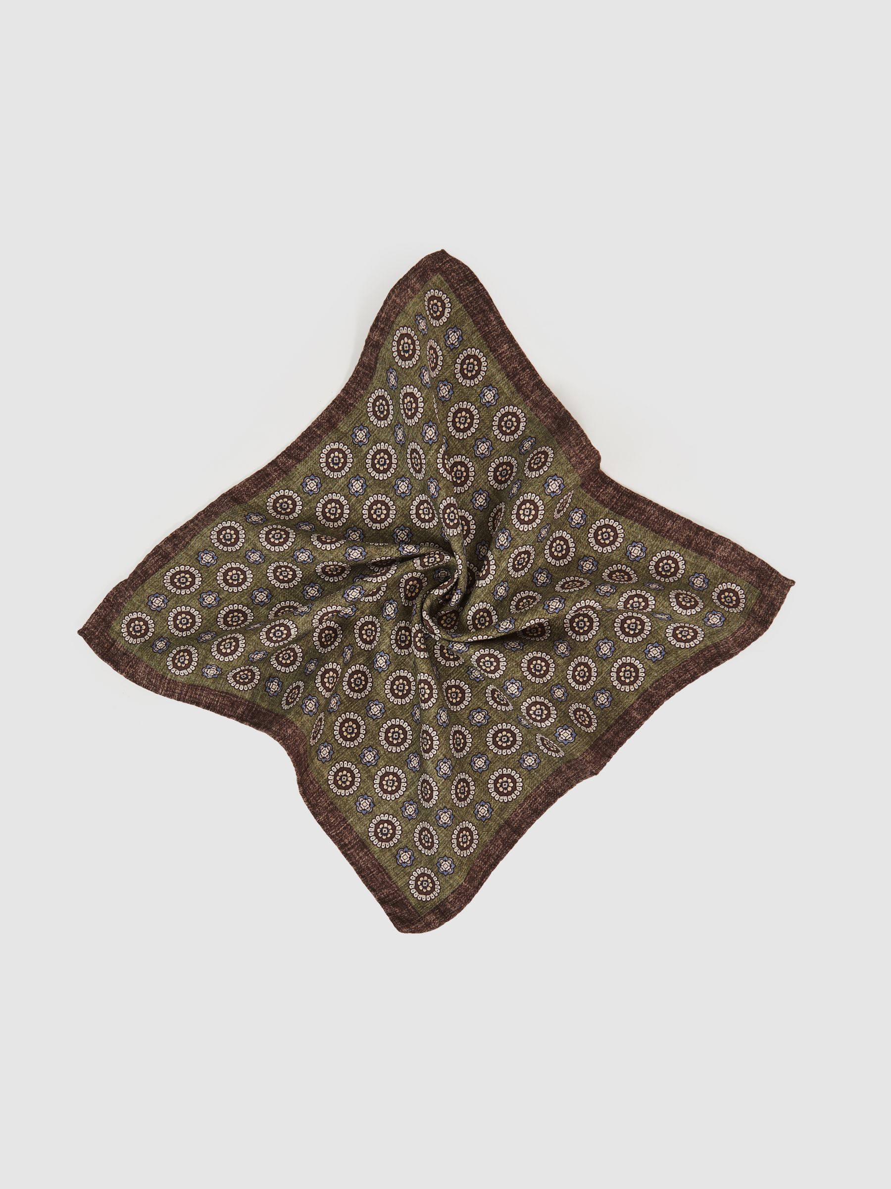 Silk Medallion Paisley Pocket Square in Sage