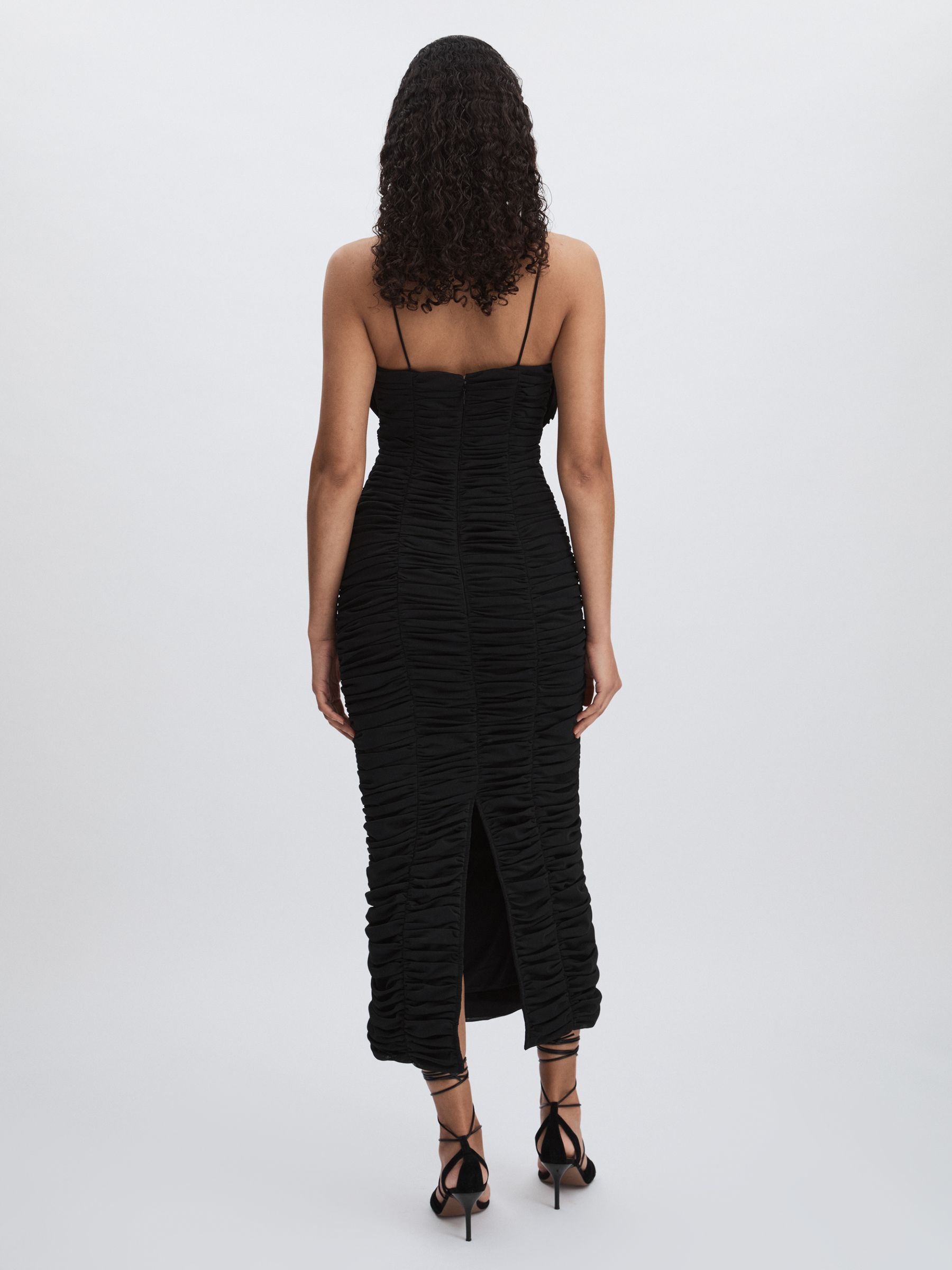 Acler Gathered Midi Black Dress with Rosettes in Black