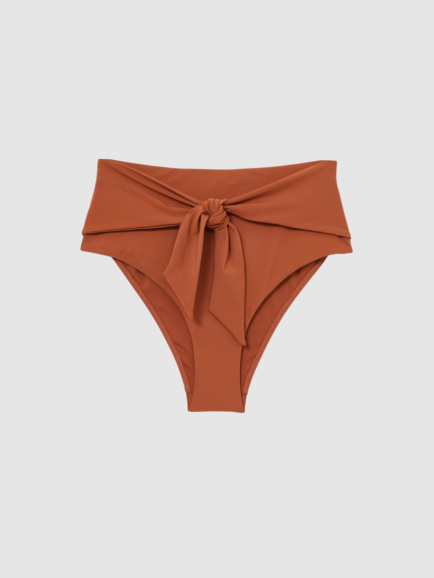 High Waist Tie Front Bikini Bottoms in Brown