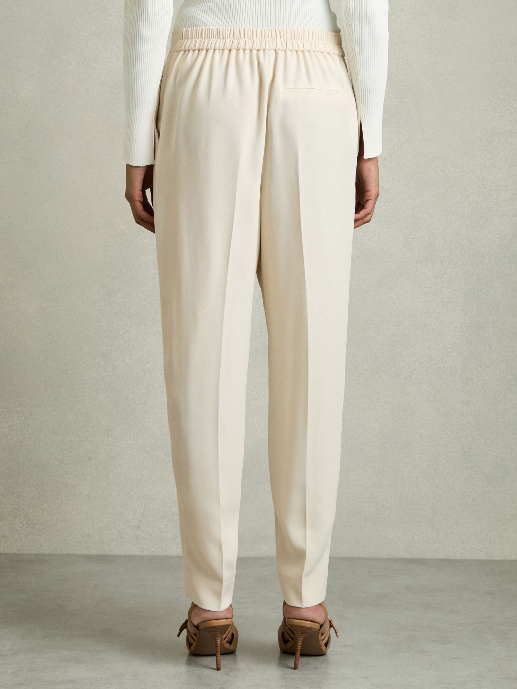 Petite Tapered Elasticated-Waist Trousers in Cream