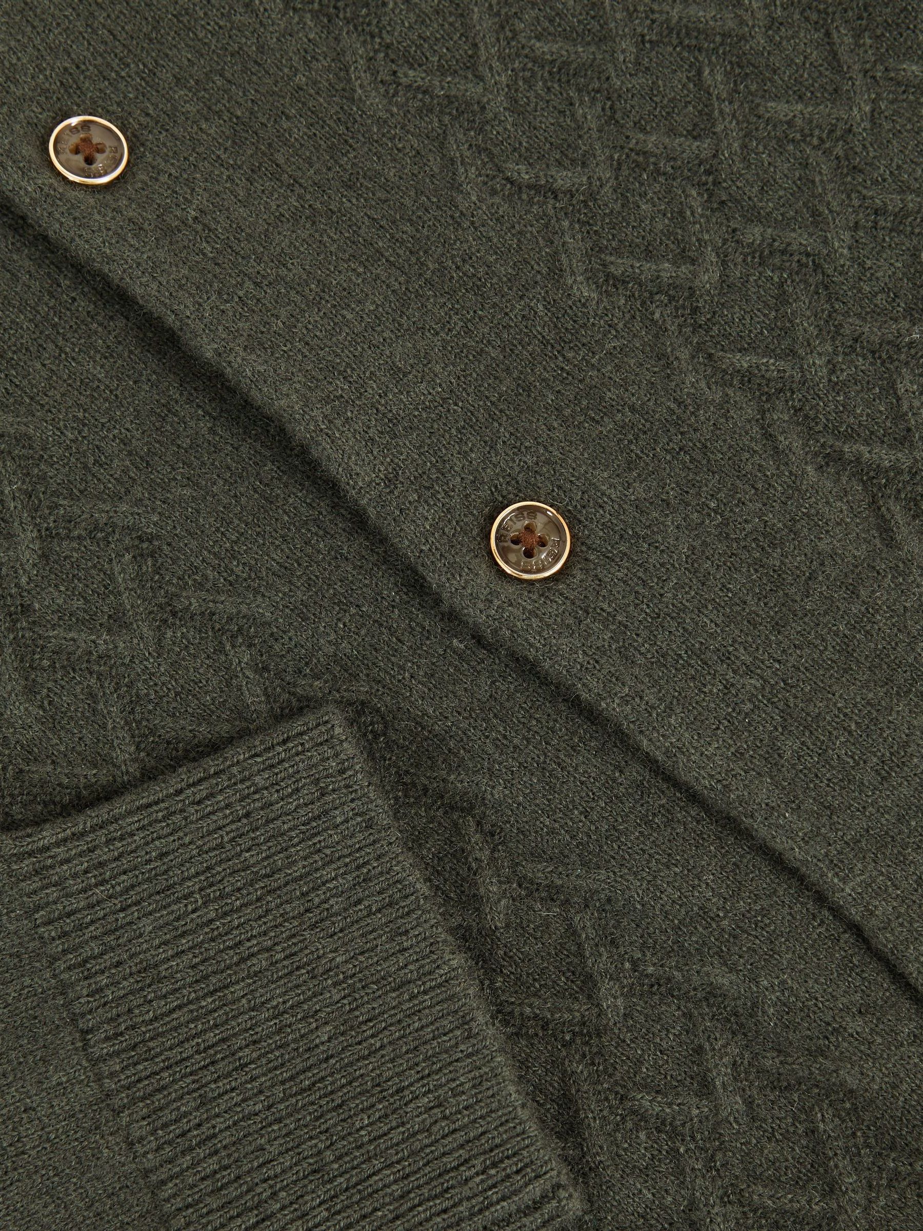 13-14 yrs Wool V-Stitch Button-Through Cardigan in Forest Green