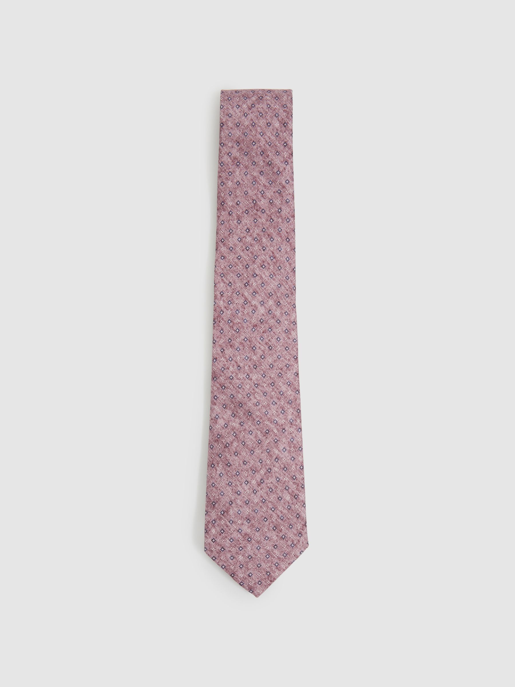 Silk Geometric Print Tie in Dusty Pink