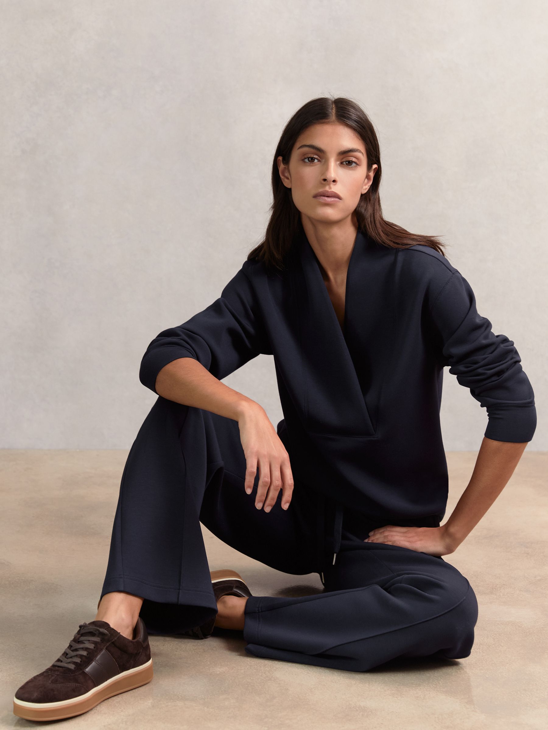 Interlock Shawl-Neck Sweatshirt with Modal in Navy