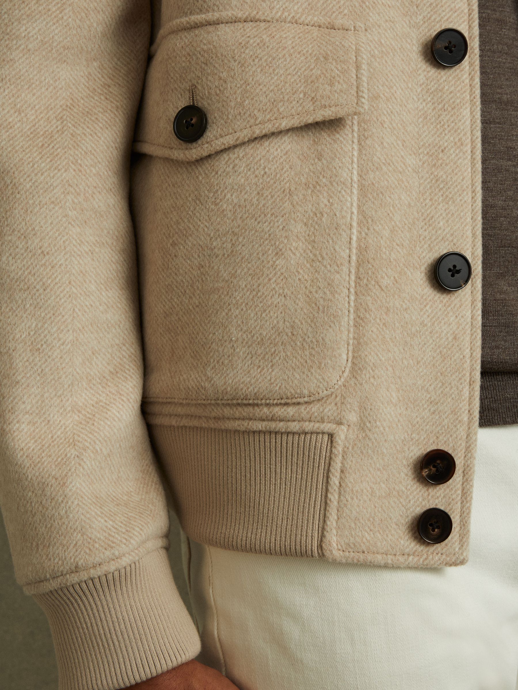 Bak Oatmeal Herringbone Wool Blend Herringbone Jacket