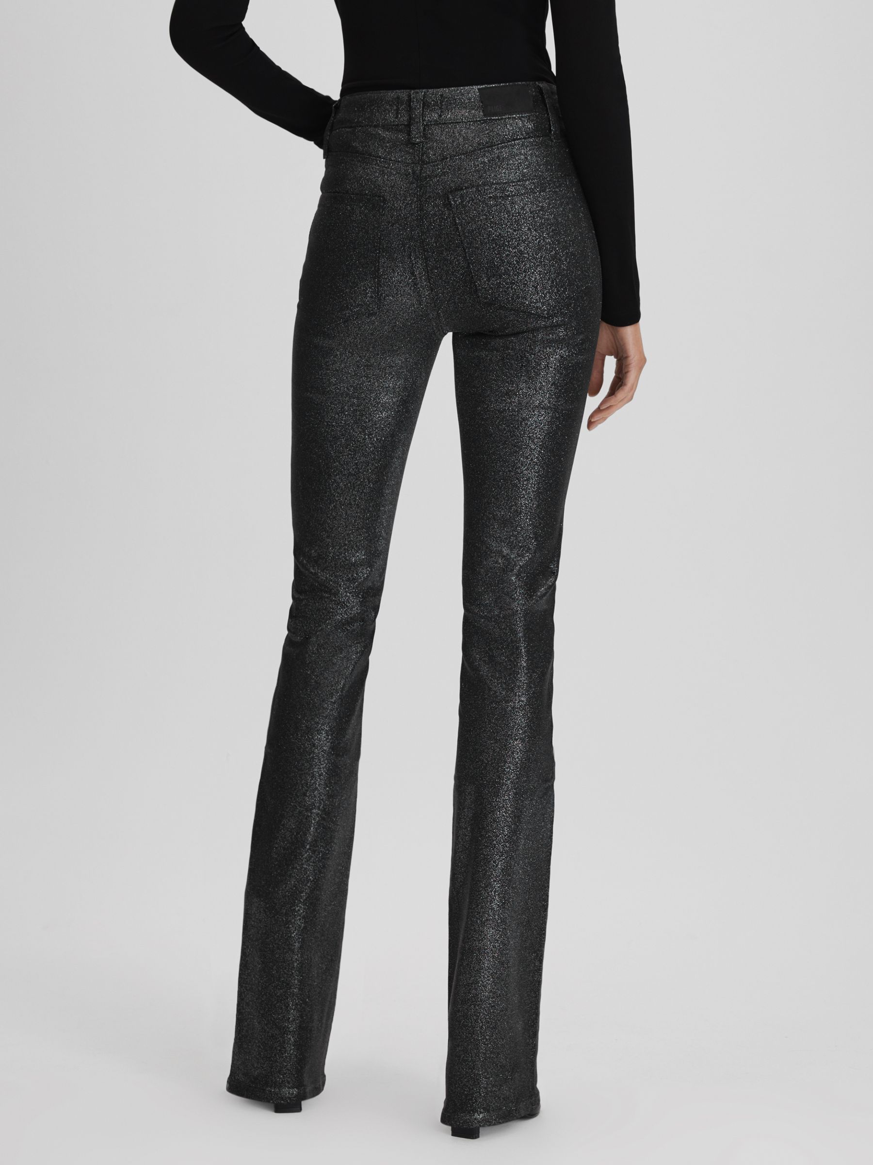 Paige High Rise Sparkly Trousers in Black/Silver