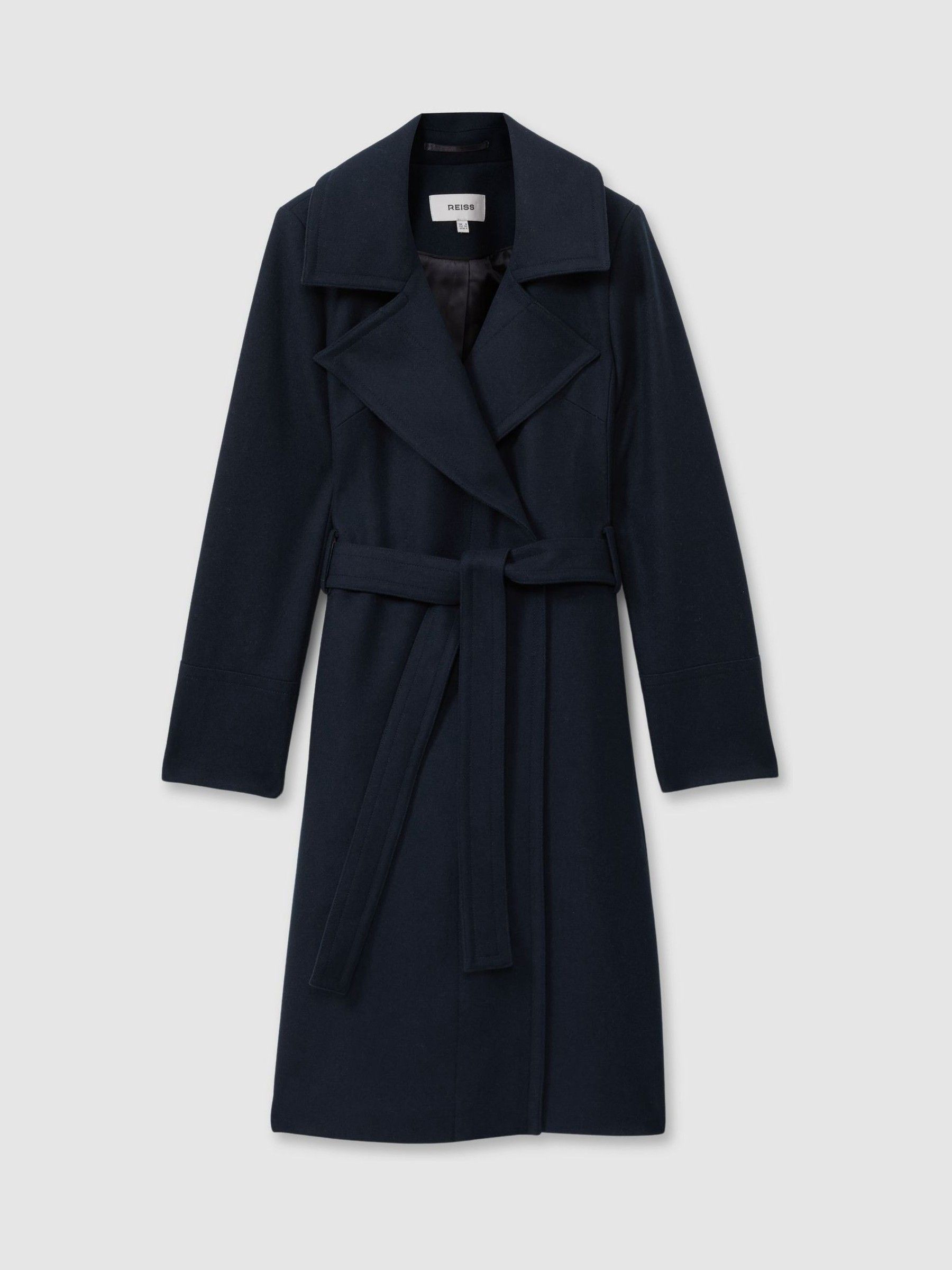 Wool Blend Belted Double Breasted Coat With Cashmere in Teal