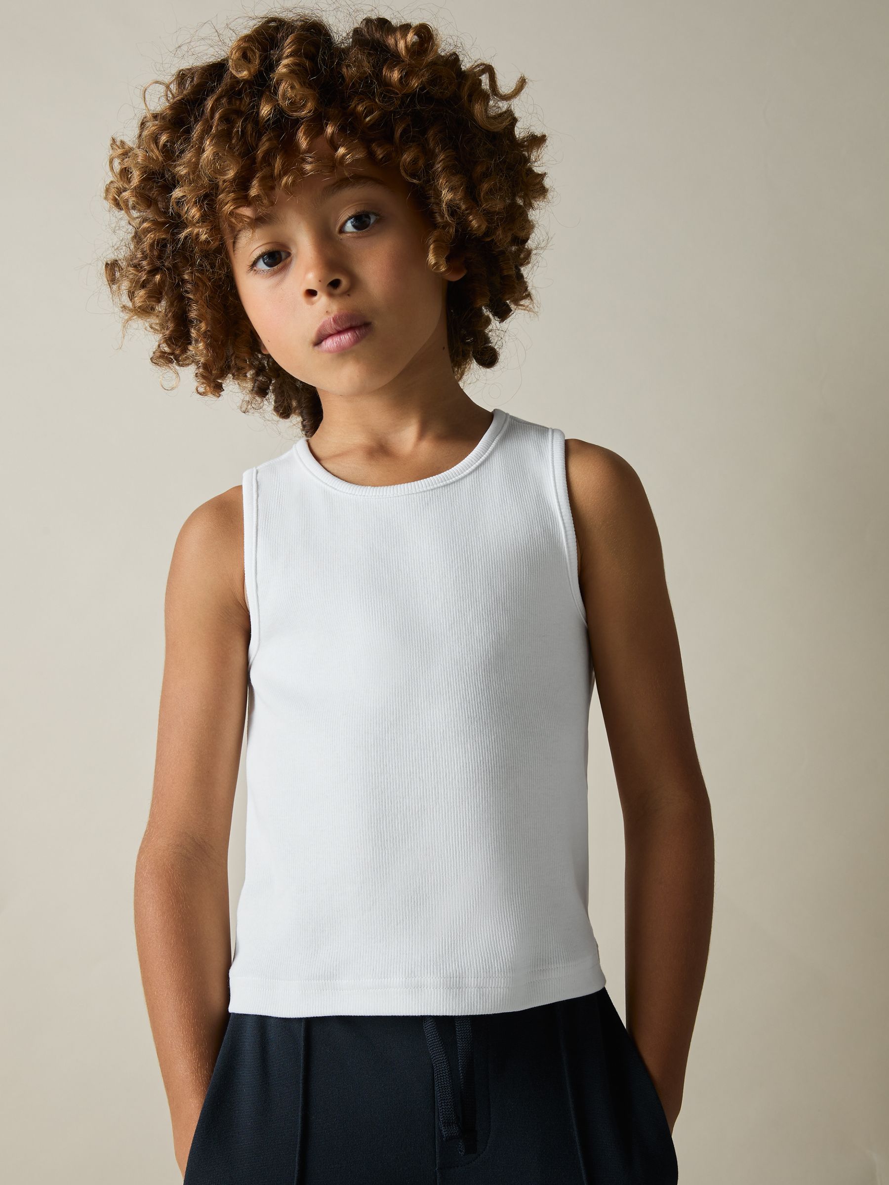 3-9 yrs Cotton Stretch Ribbed Vest 3 Pack in White