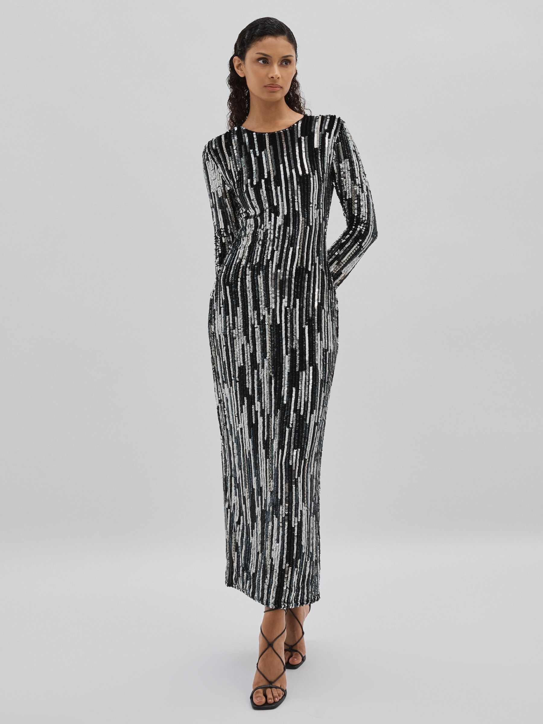 ILTA Sequinned and Beaded Halter-Neck Dress in Black/Silver