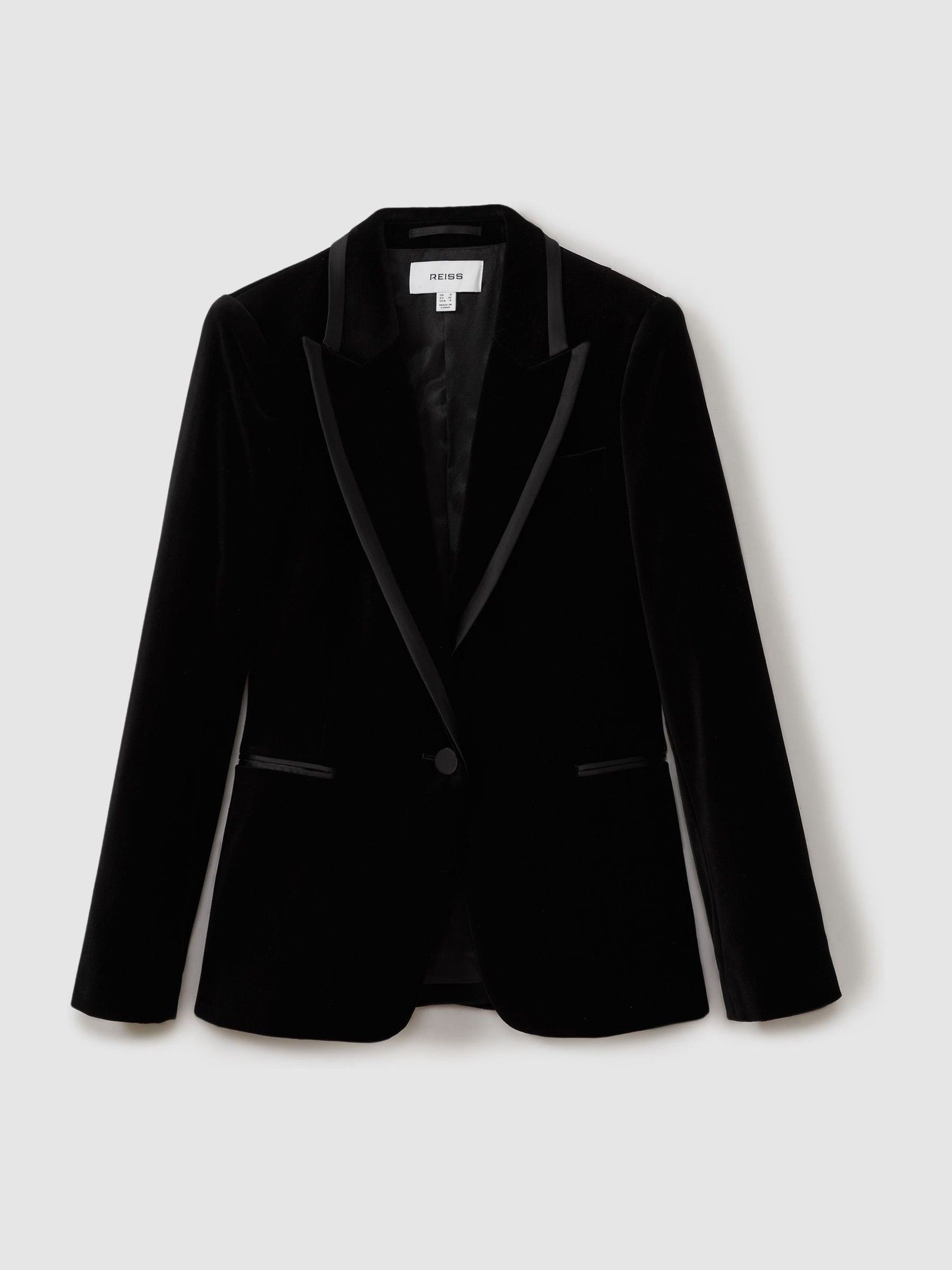 Velvet and Satin Single Breasted Suit Jacket in Black