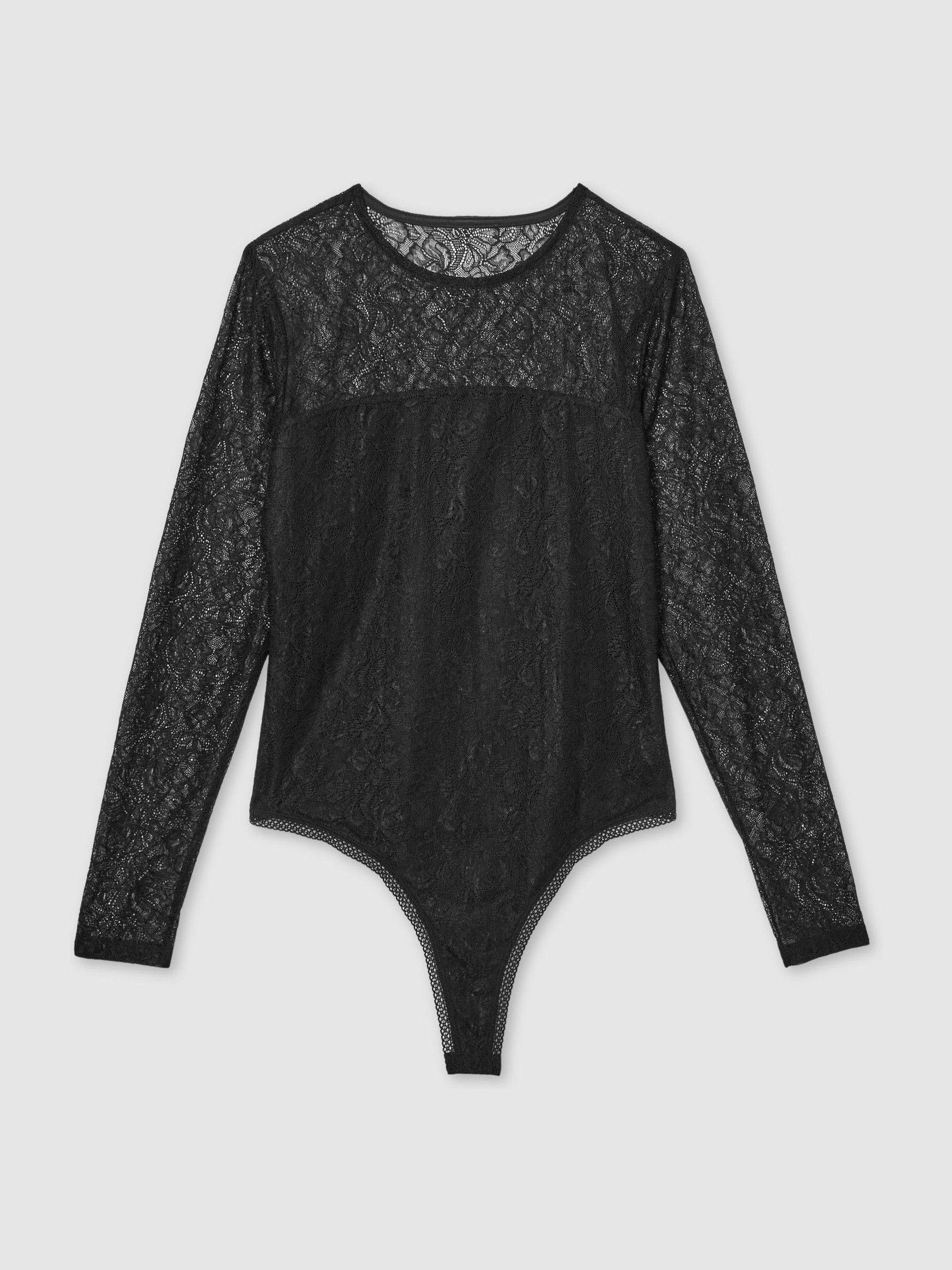 Lace Double-Layer Bodysuit in Black