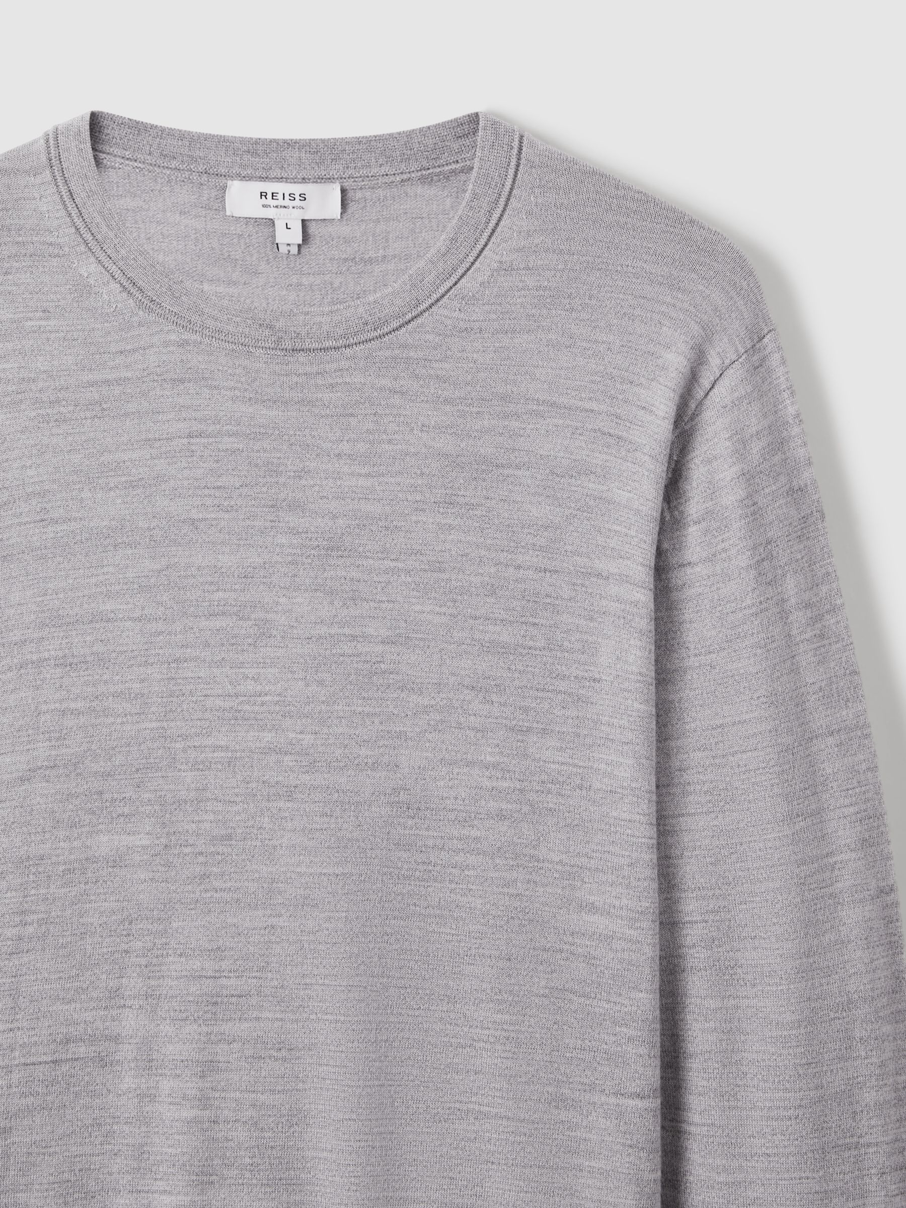 Merino Wool Crew Neck Jumper in Soft Grey Mouline