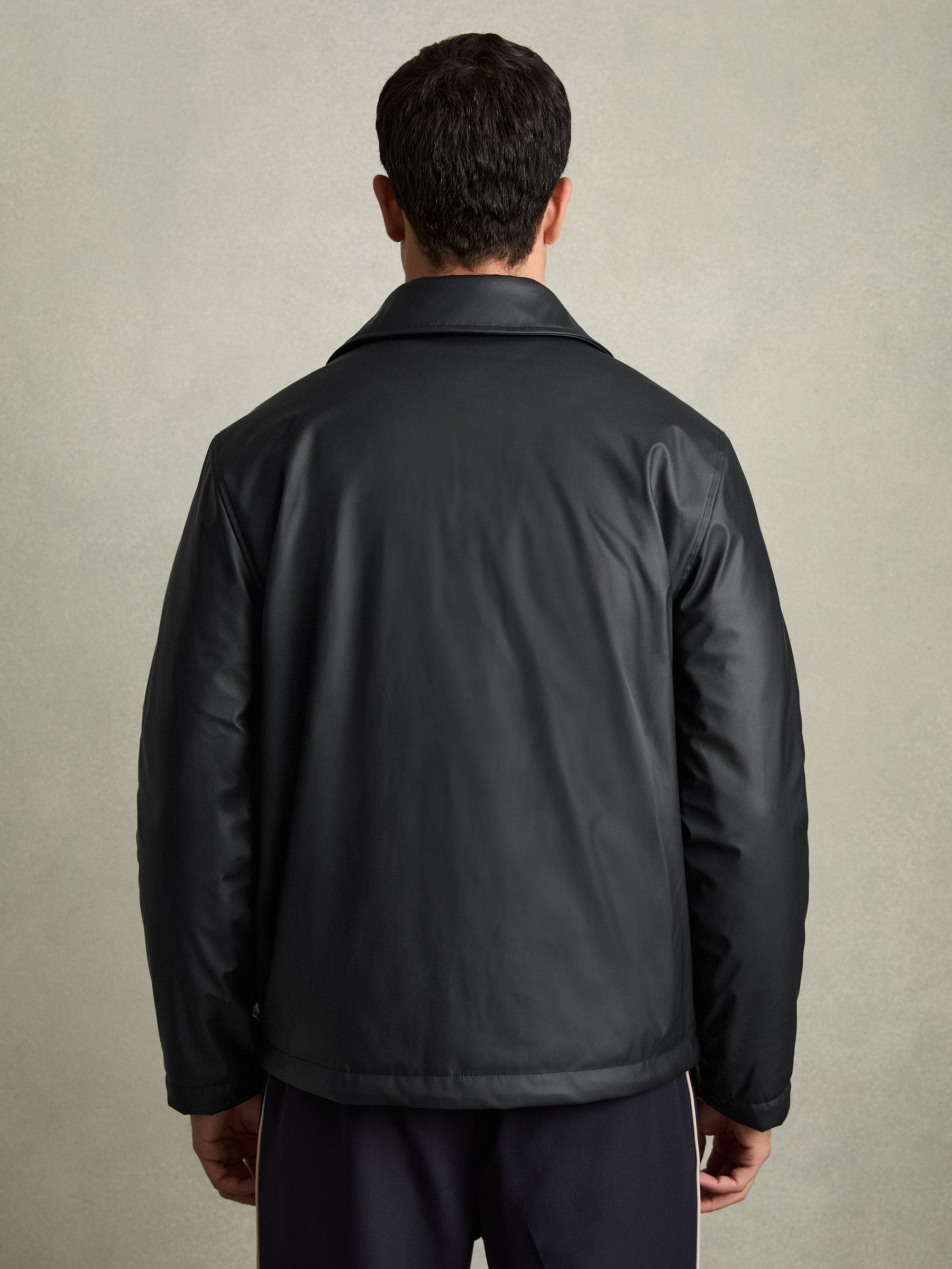 Padded Technical Press-Stud Overshirt in Navy