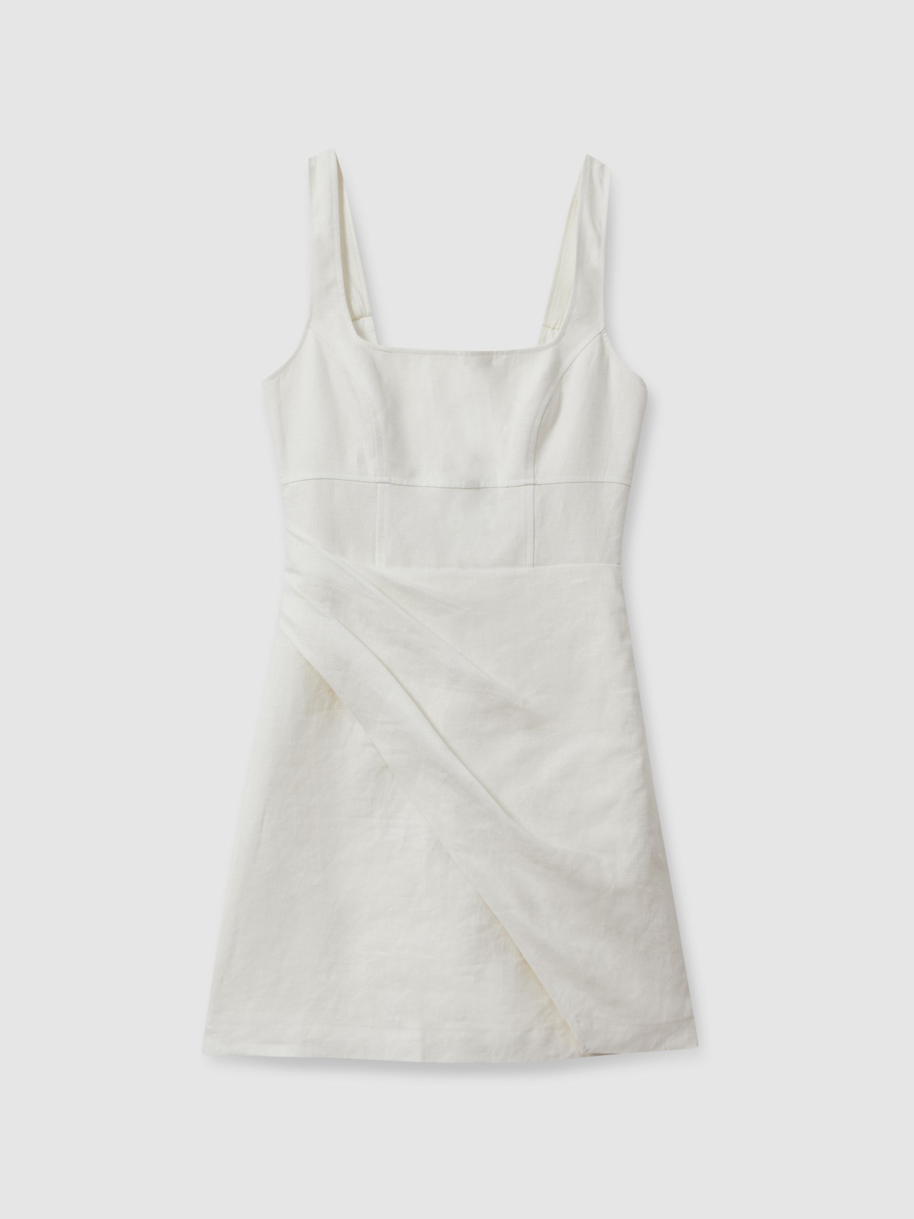 Linen Pleat Detail Mini Dress in Cream