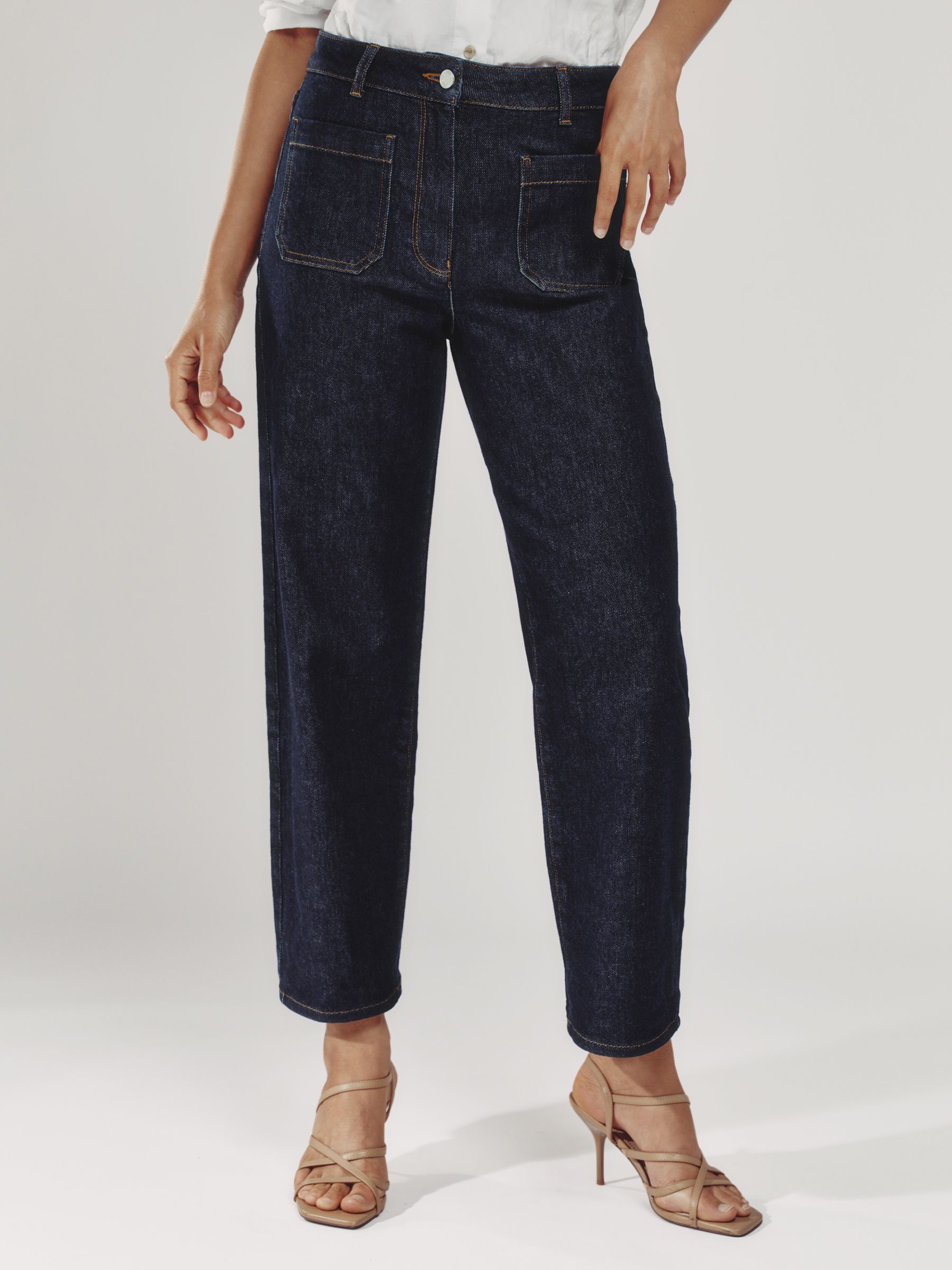 Petite Straight Leg Patch Pocket Jeans in Dark Blue