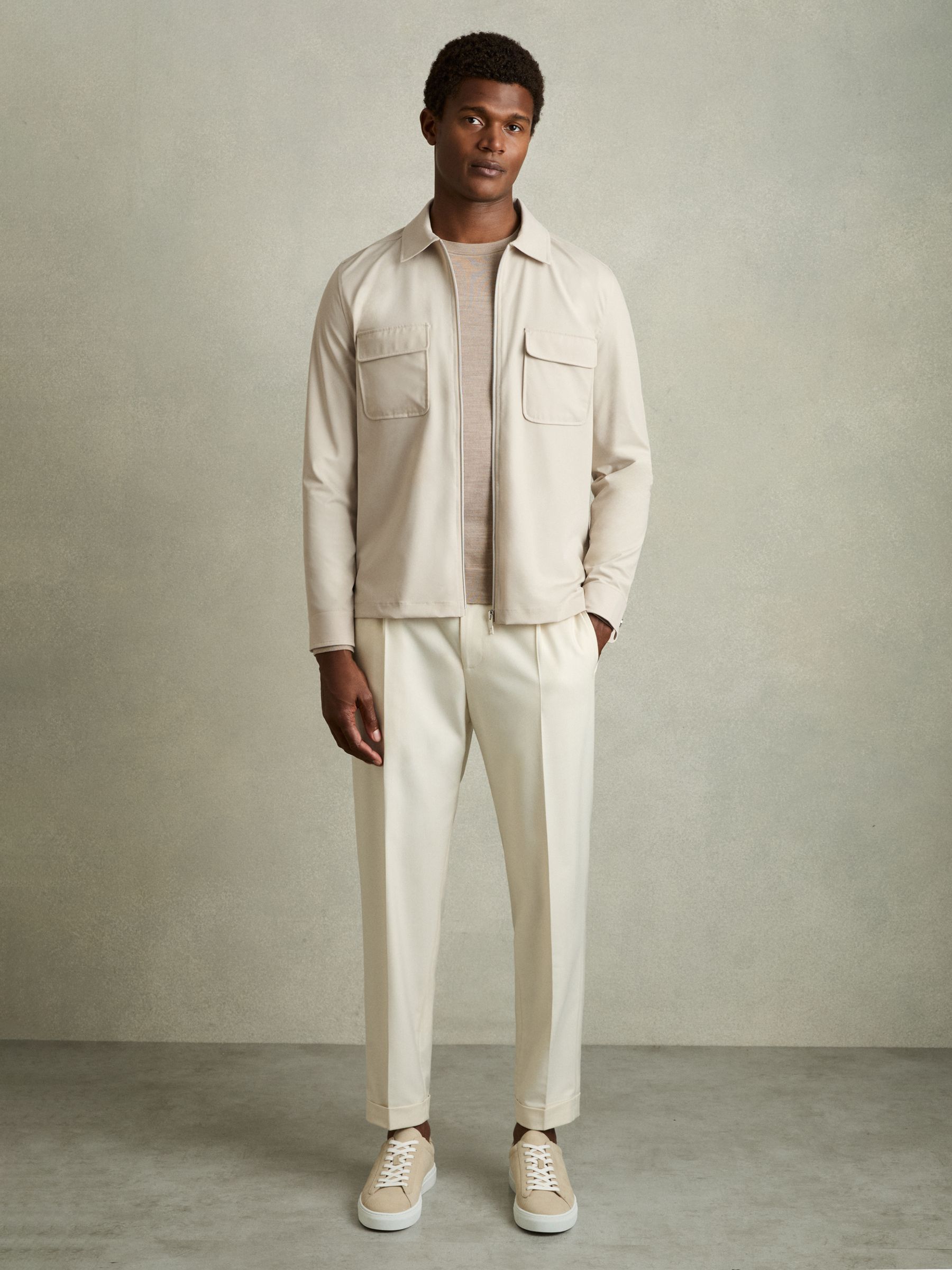 Technical Zip-Through Overshirt in Stone