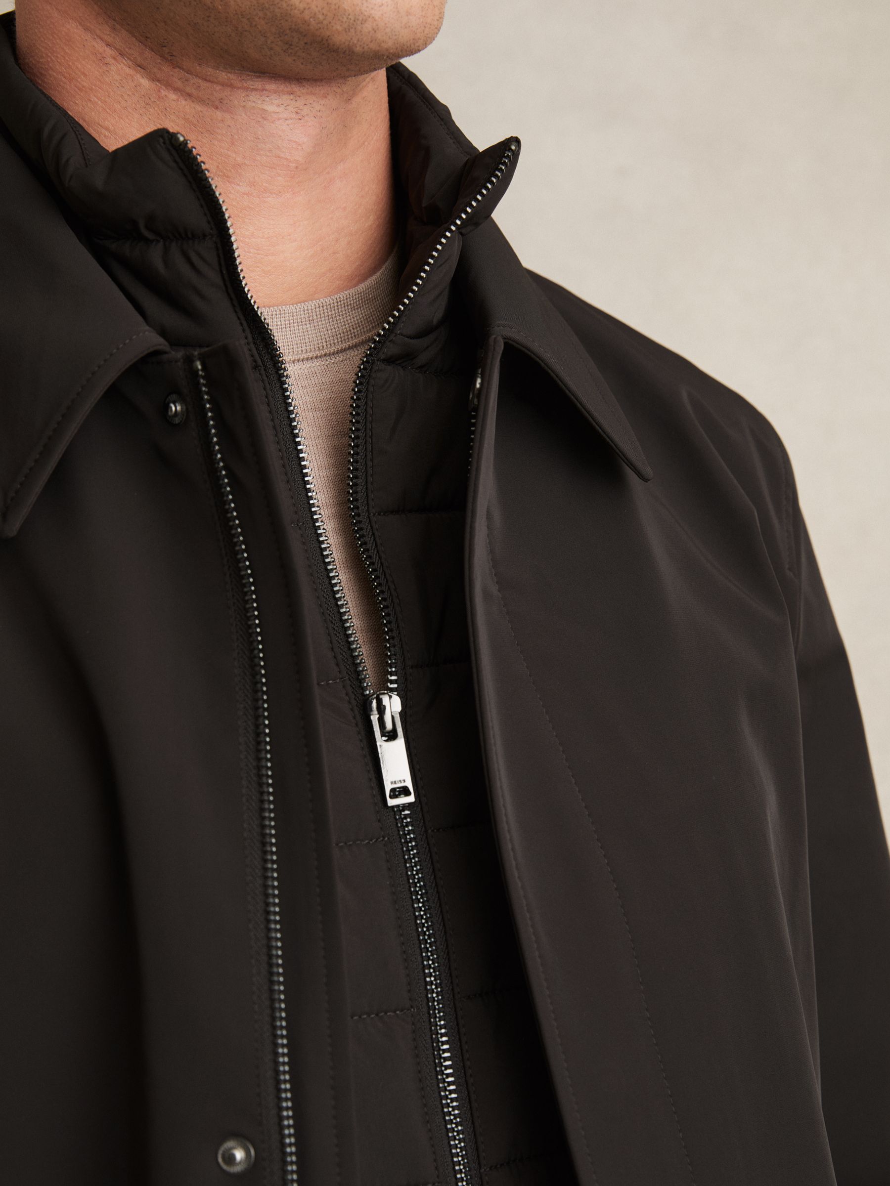 Hybrid Removable Funnel Neck Overcoat in Brown