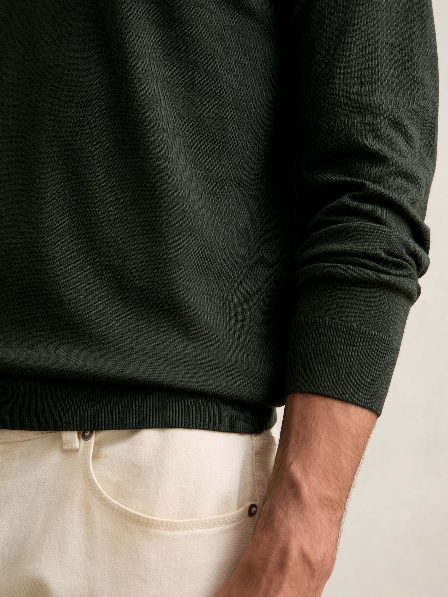 Merino Wool Crew Neck Jumper in Dark Military Green