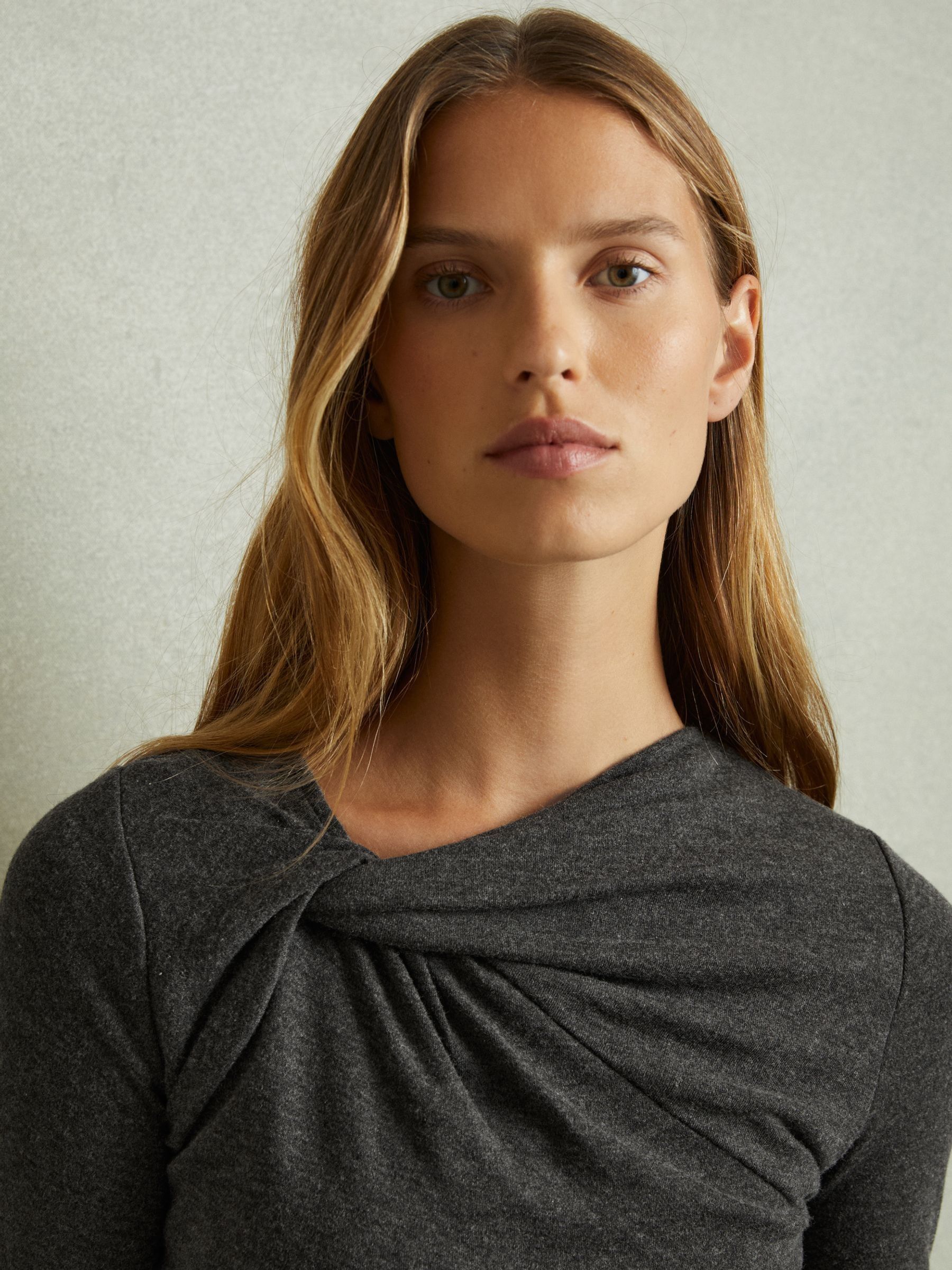 Knitted Twist Detail Mini Dress in Grey