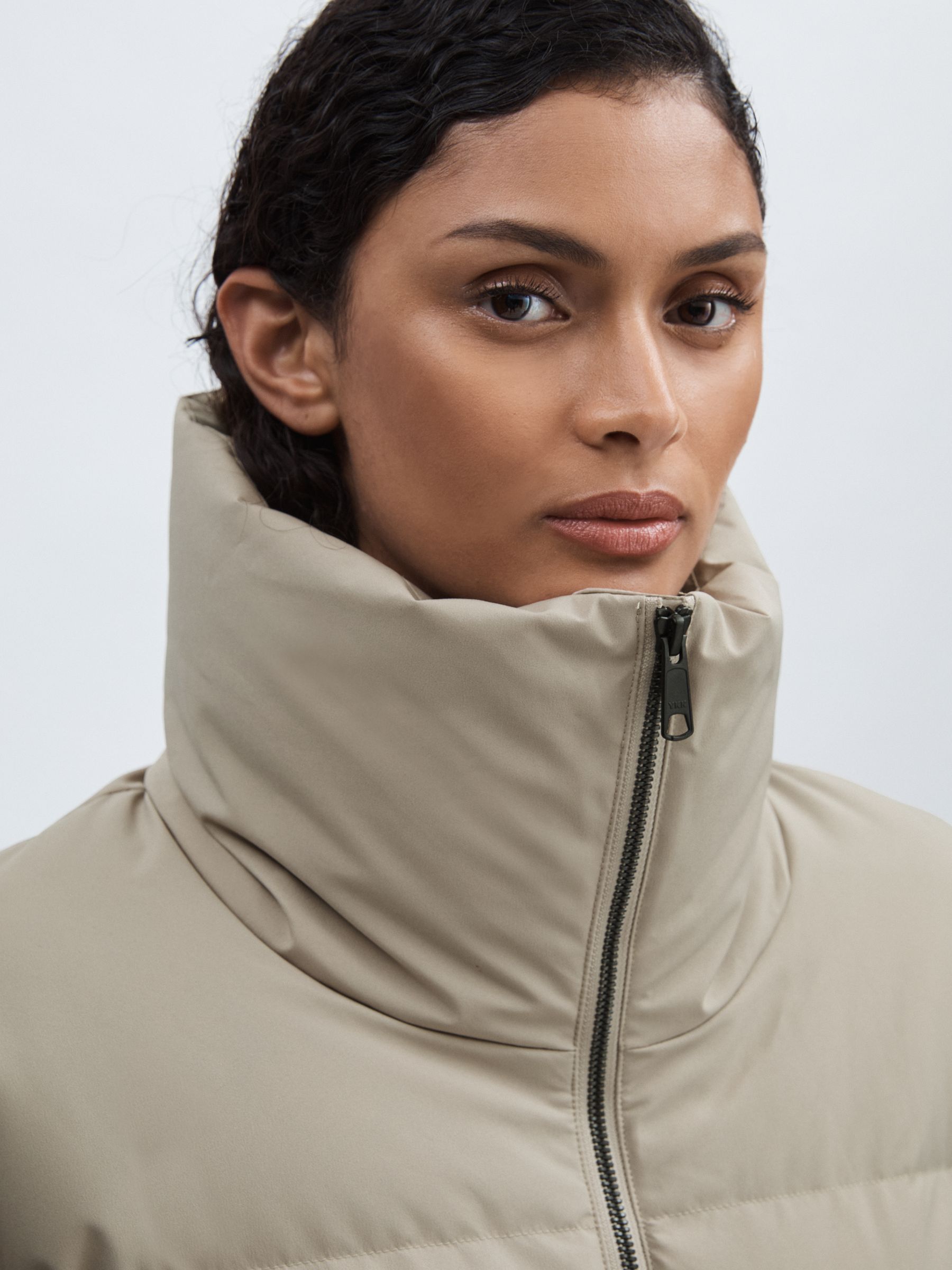 Scandinavian Edition Short Puffer Jacket in Khaki Sand