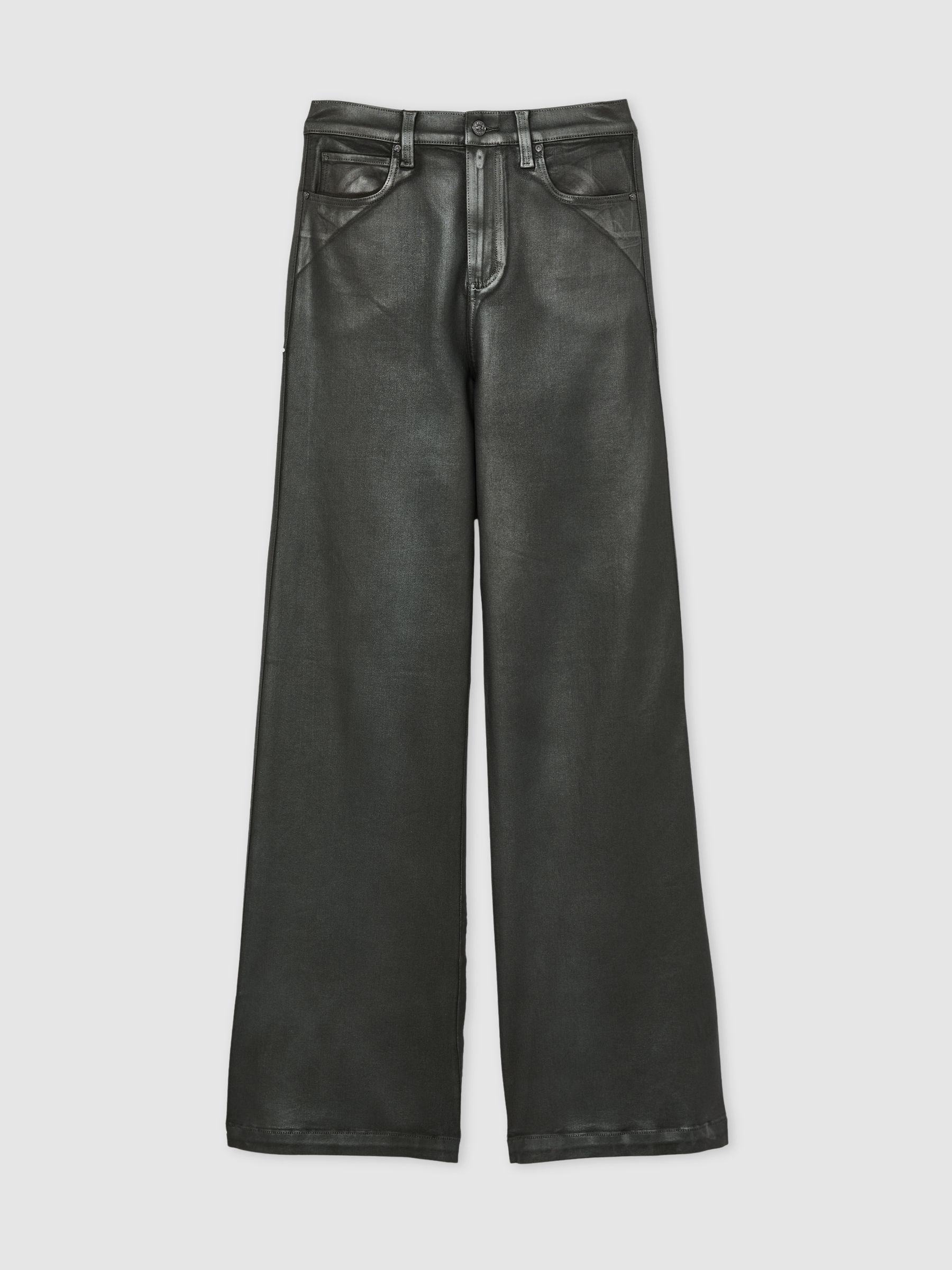 Paige Leather-Look Wide-Leg Jeans in Dark Green