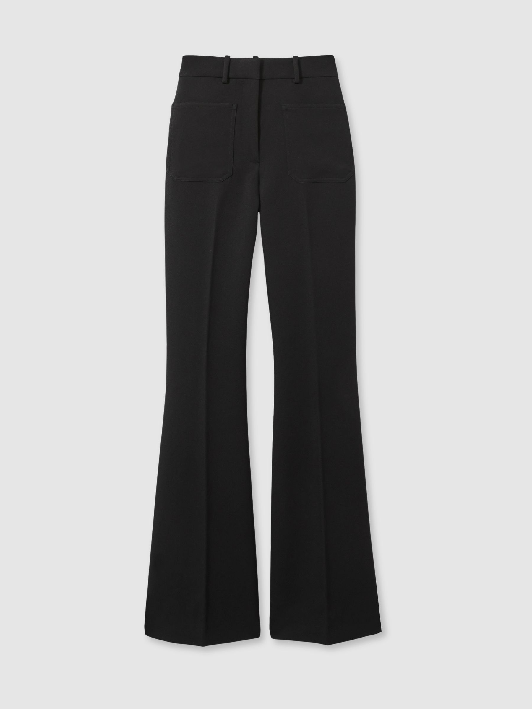 Twill Patch-Pocket Flared Trousers in Black