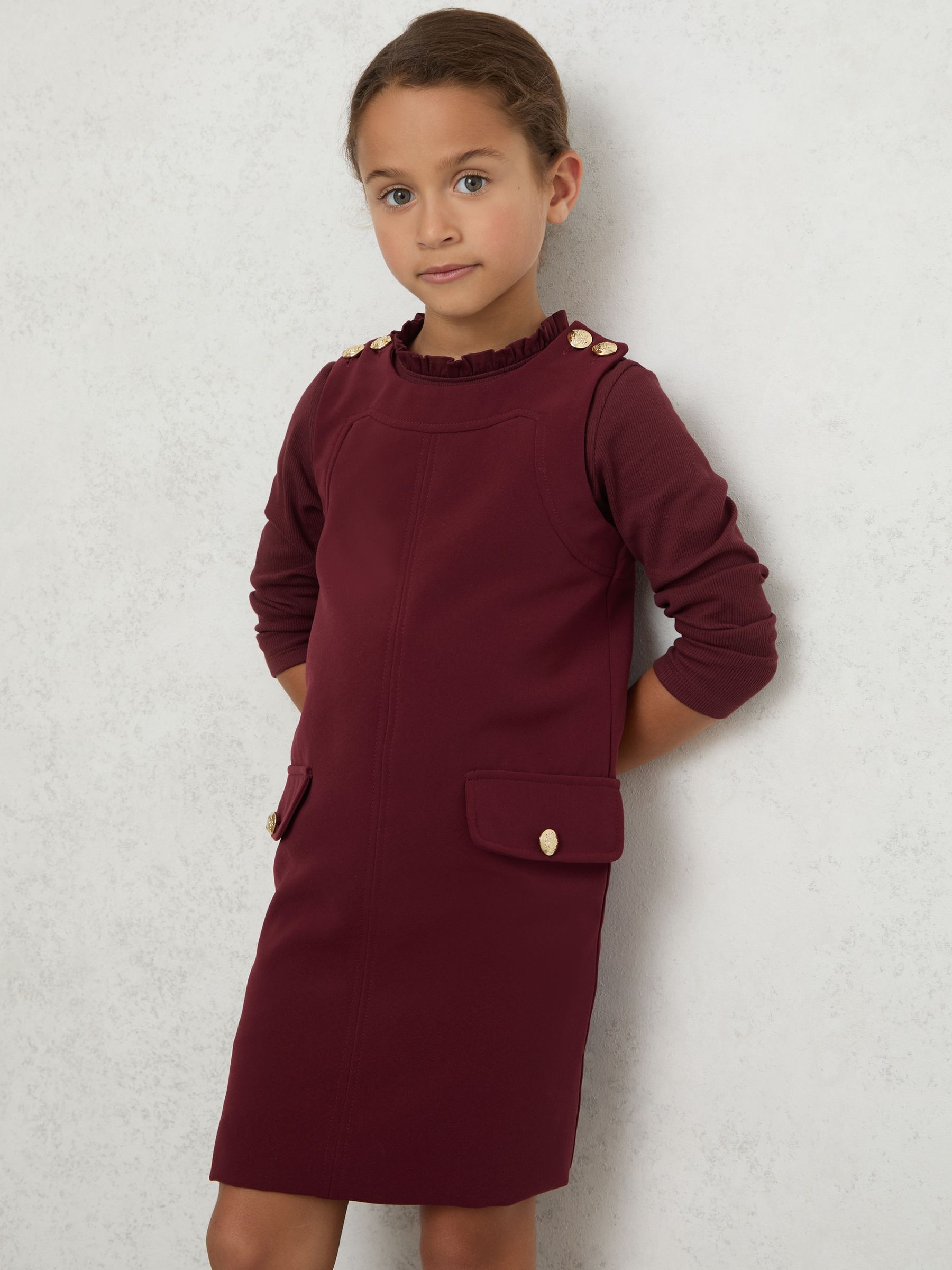 13-14 yrs Button-Detail Sleeveless Shift Dress in Berry