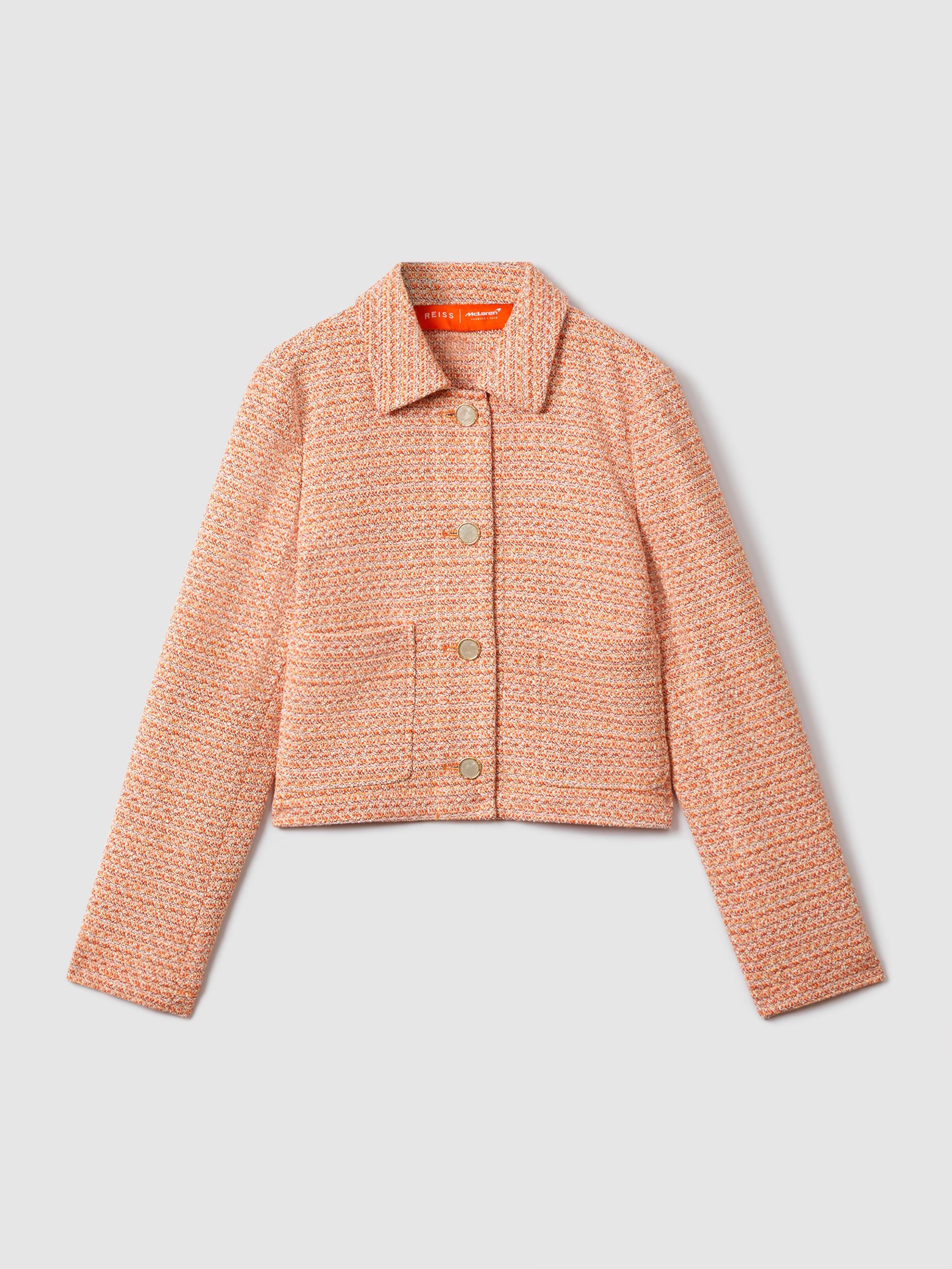 McLaren F1 Boucle Cropped Jacket in Papaya