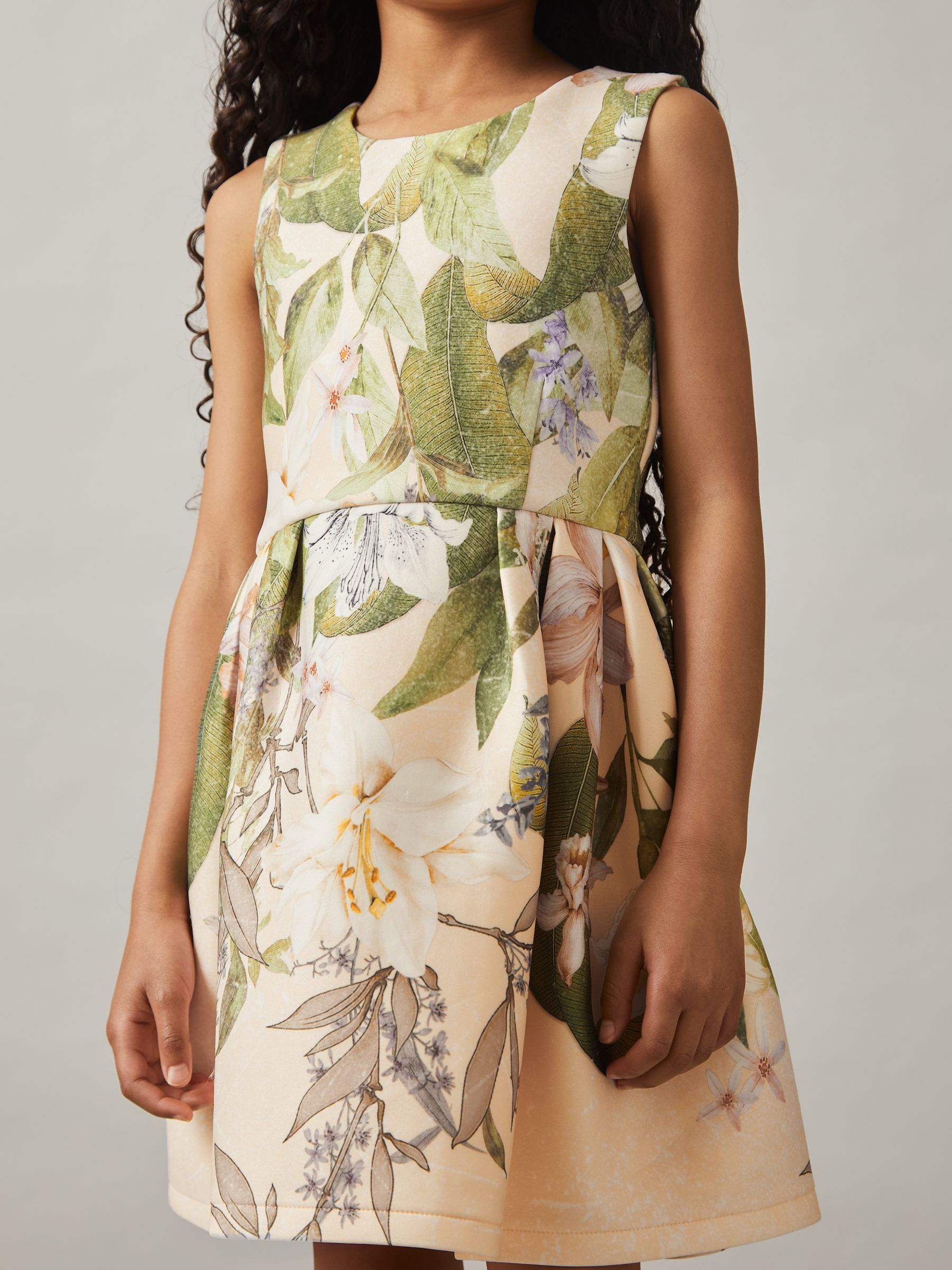 9-13 yrs Floral Scuba Sleeveless Dress in Pink Print