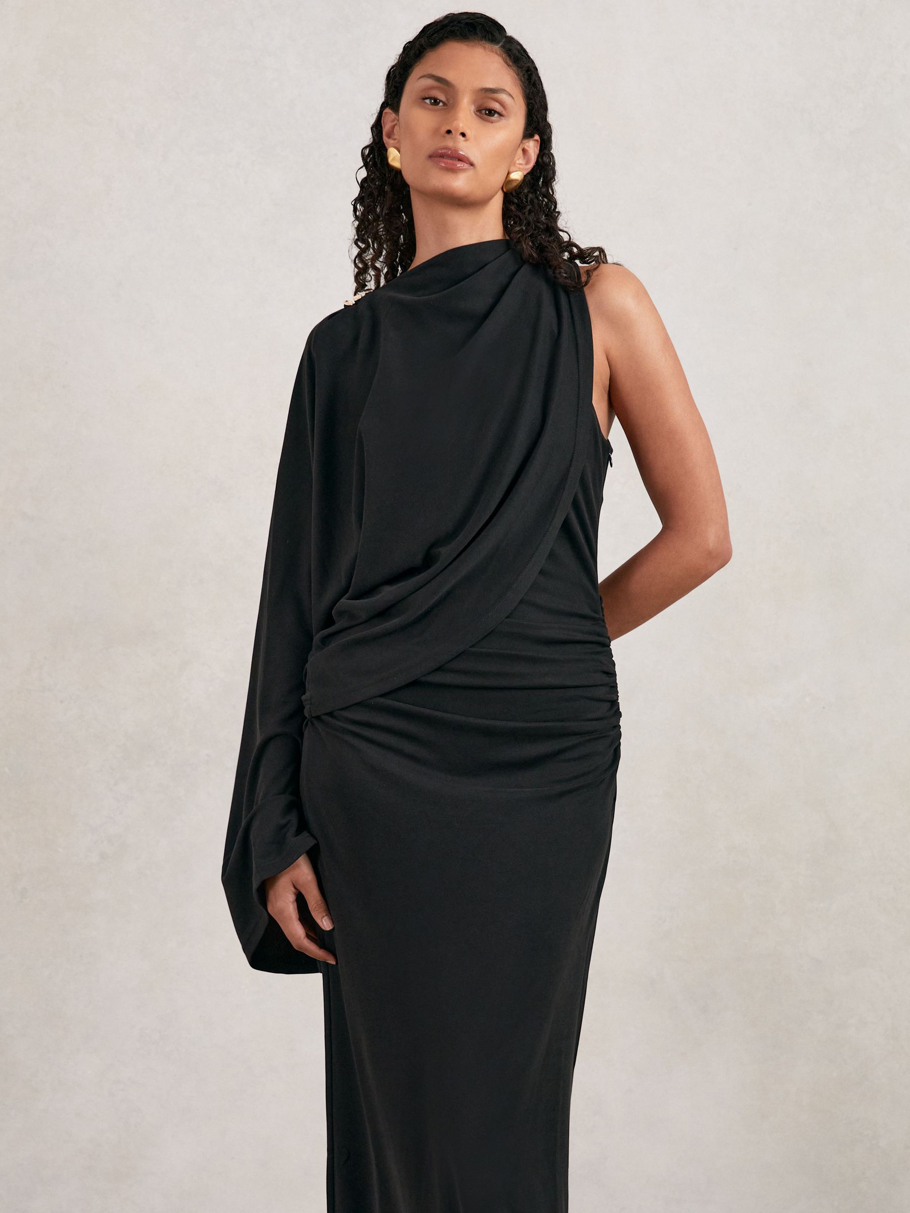 Acler Jersey Draped Midi Dress in Black